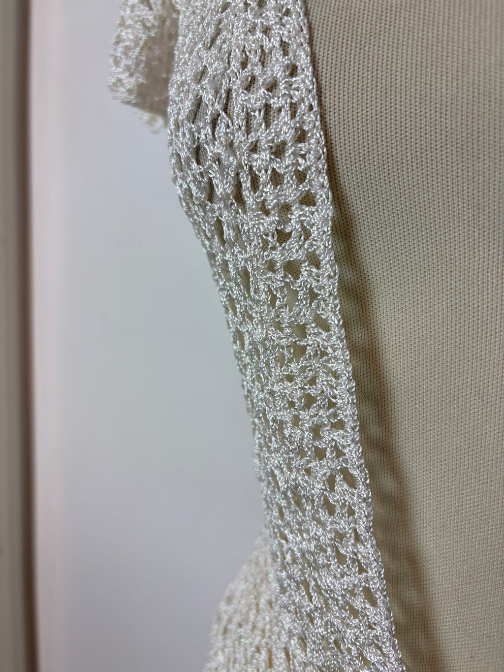 Handmade ivory crochet sparkly cap-sleeved cardigan
