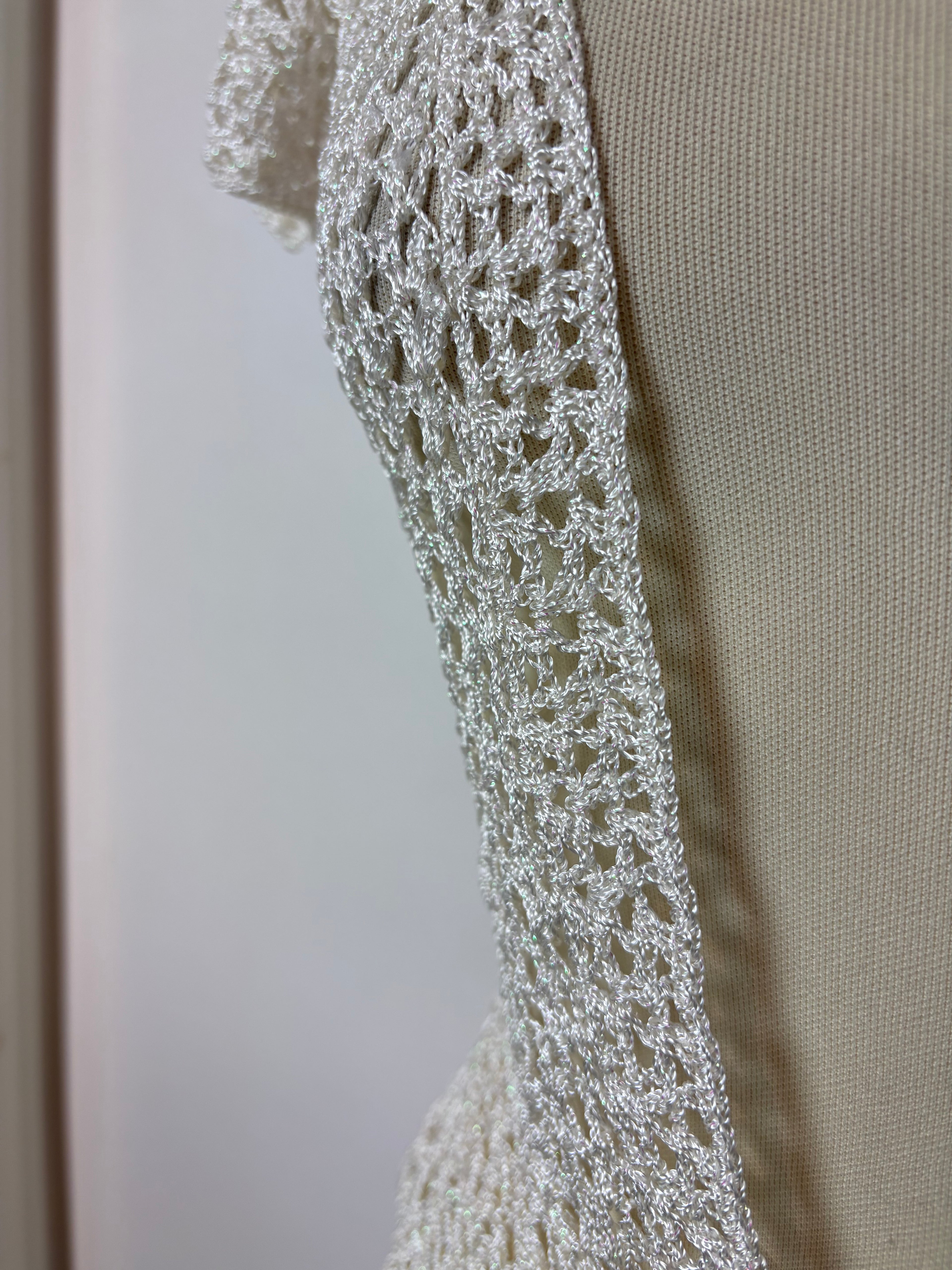Handmade ivory crochet sparkly cap-sleeved cardigan