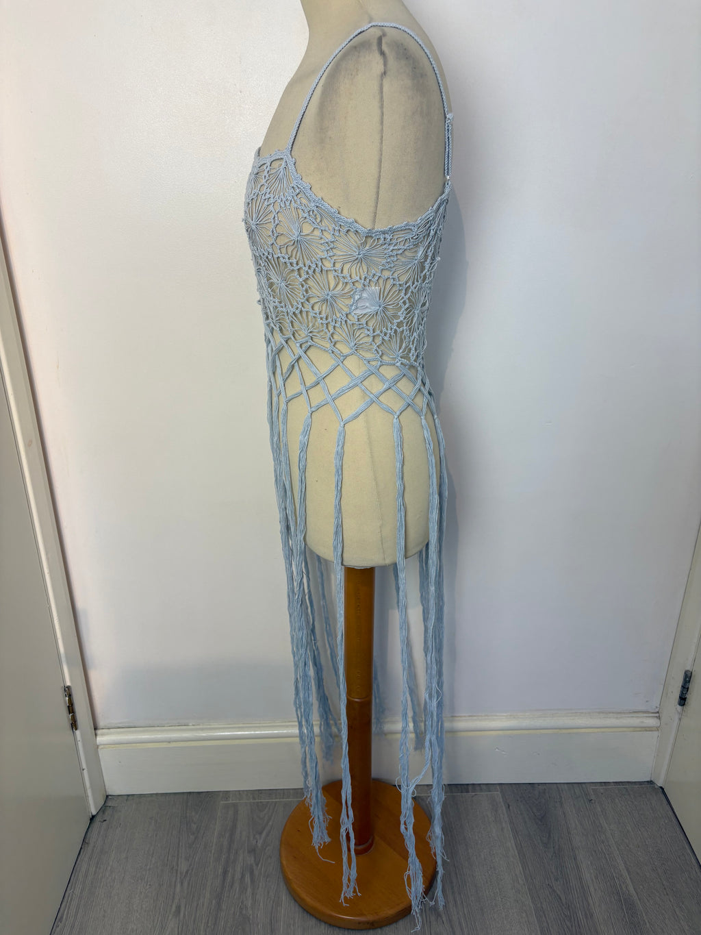 Light blue crochet long-tassel beach dress