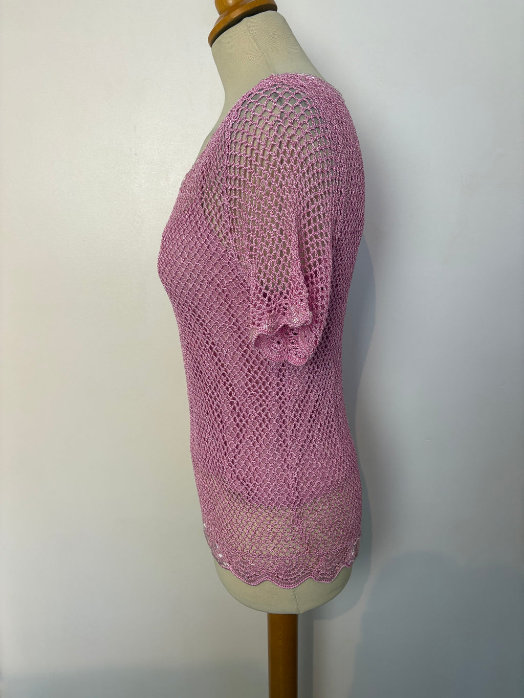 Handmade pink crochet beaded lined top