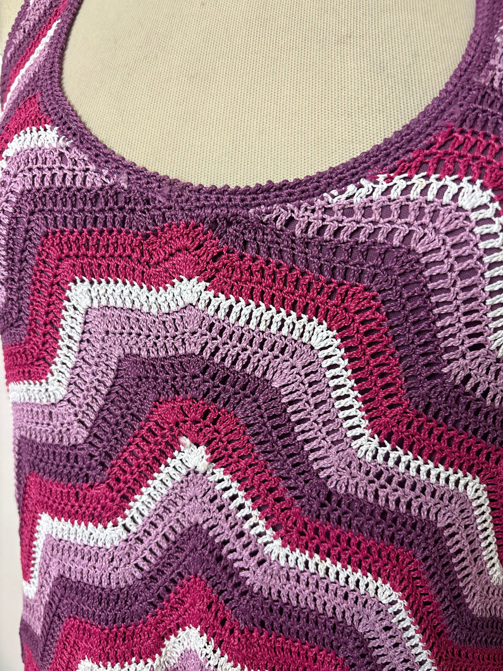 Handmade pink crochet lined chevron-pattern halterneck