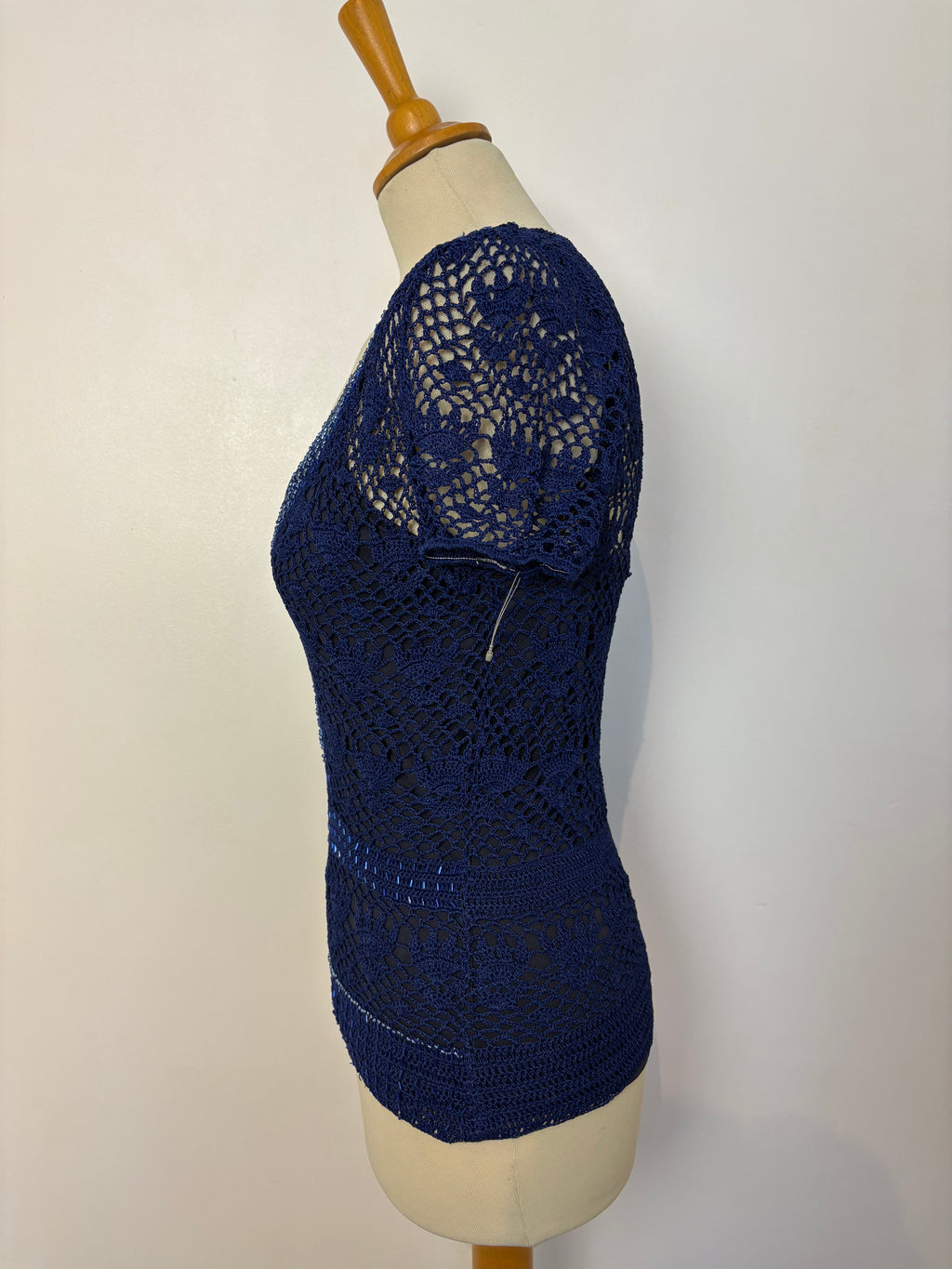 Handmade blue crochet beaded lined top