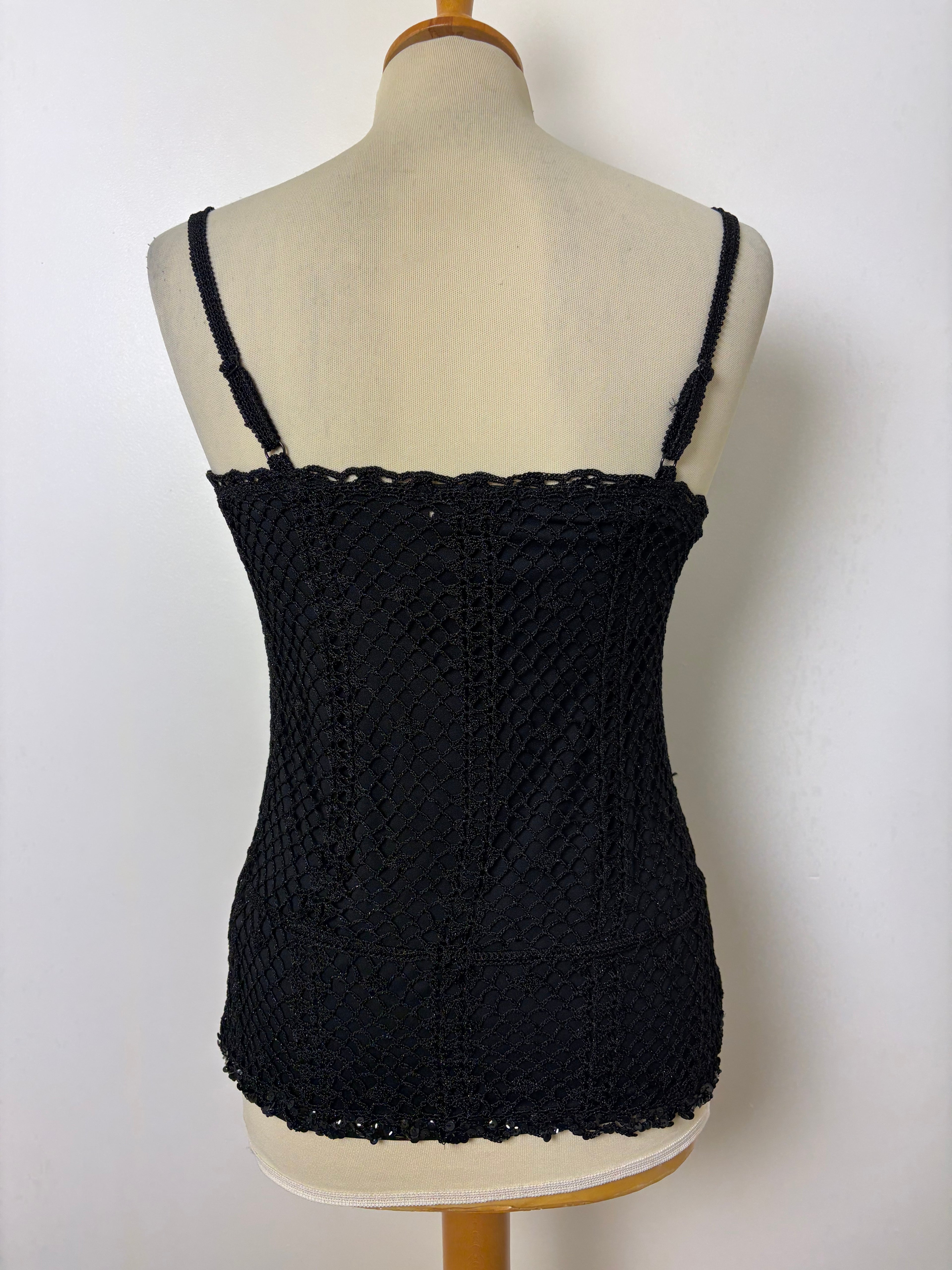 Handmade black crochet sequined lined top
