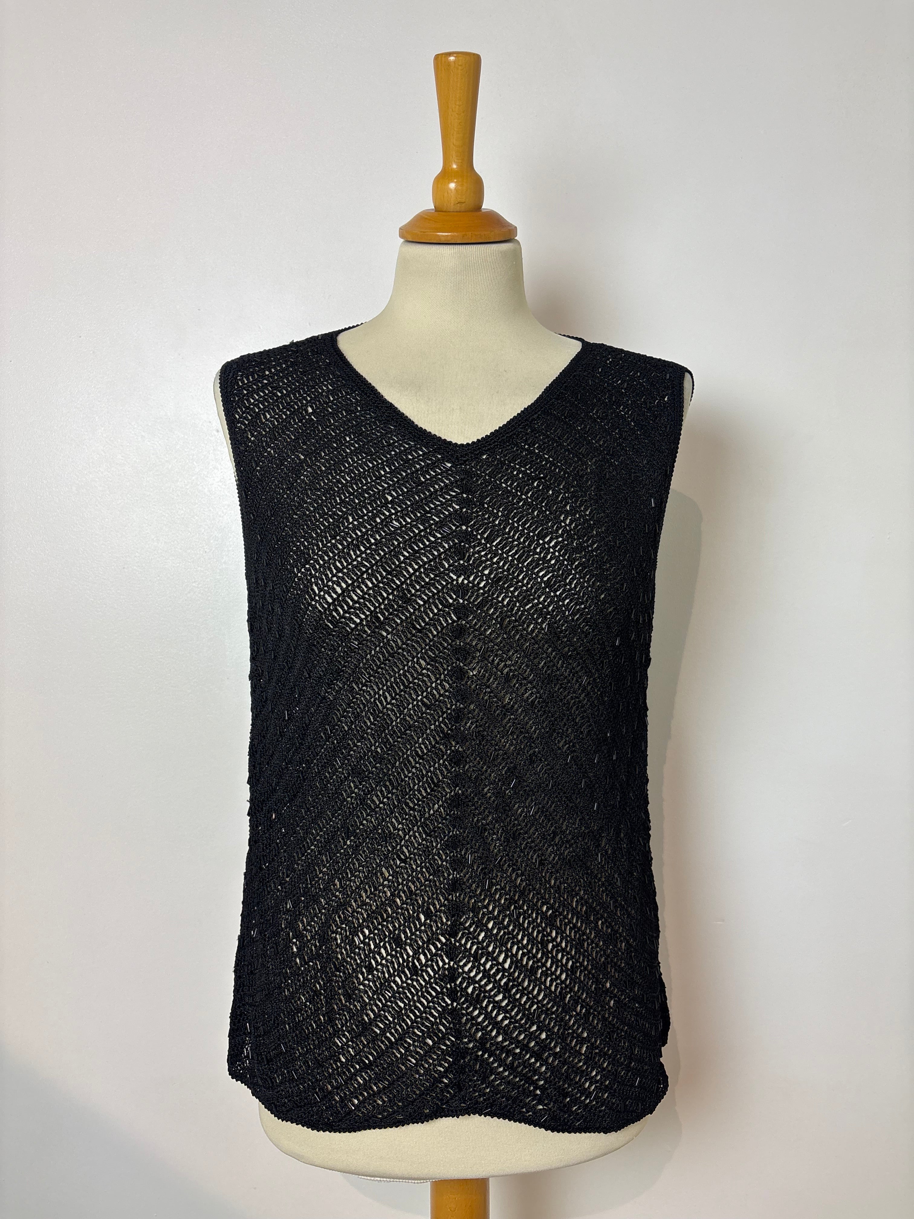 Handmade black crochet beaded vest top