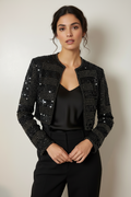 Handmade black crochet heavily sequined and beaded cardigan