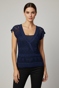 Handmade blue crochet beaded lined top