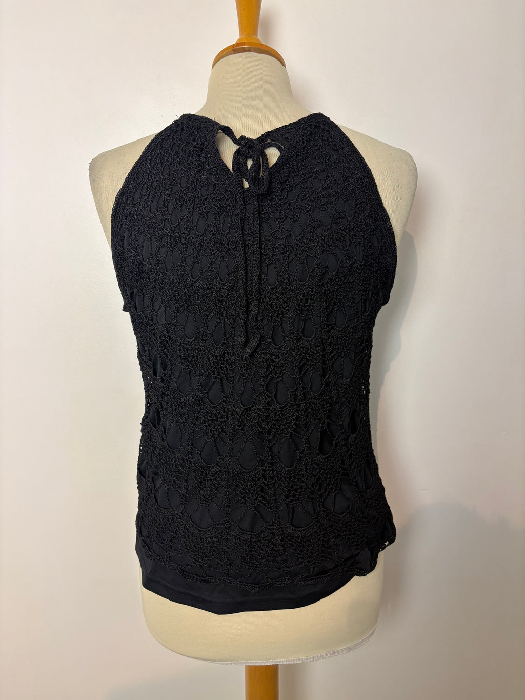 Handmade black beaded crochet lined halterneck