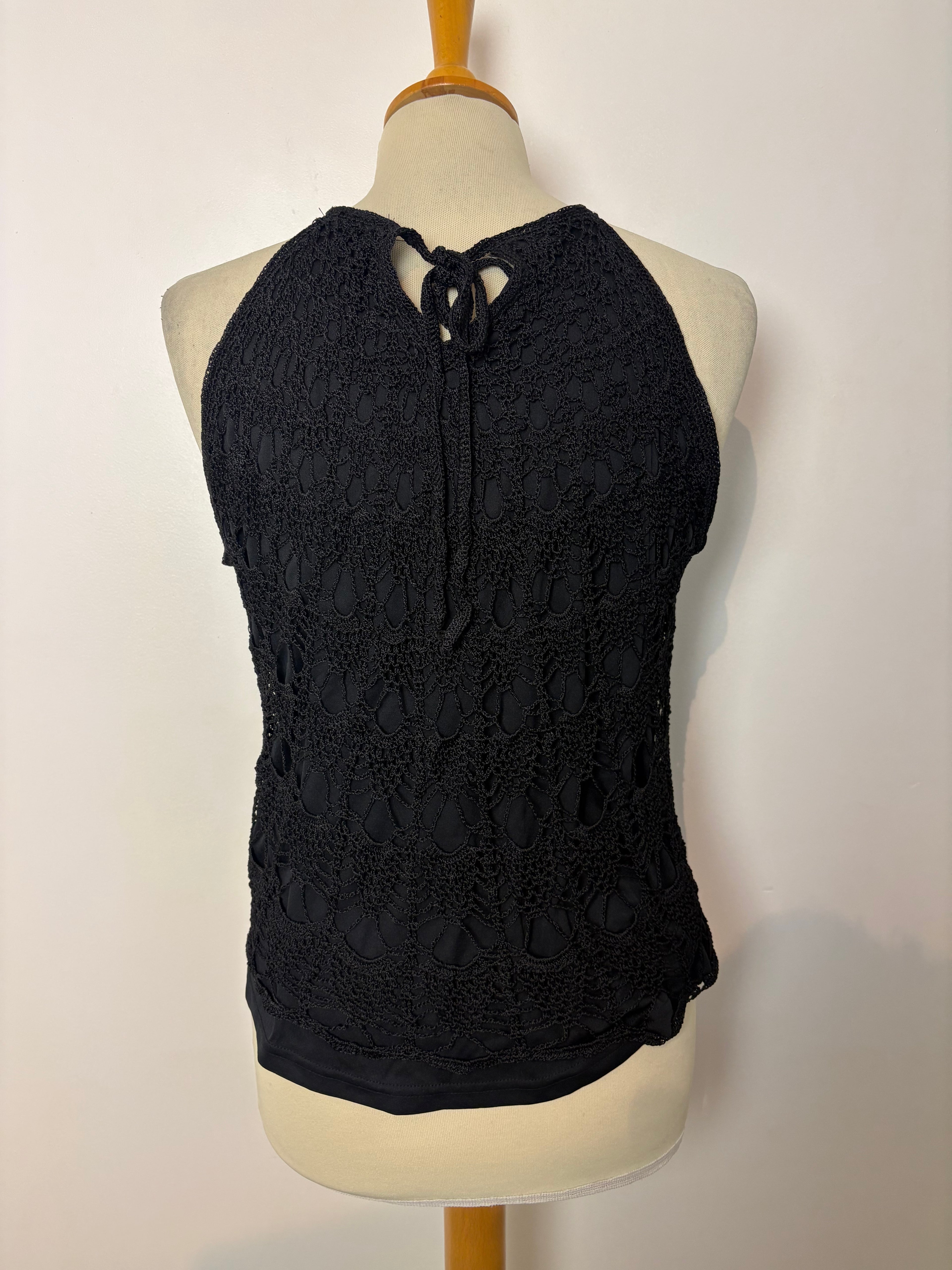 Handmade black beaded crochet lined halterneck
