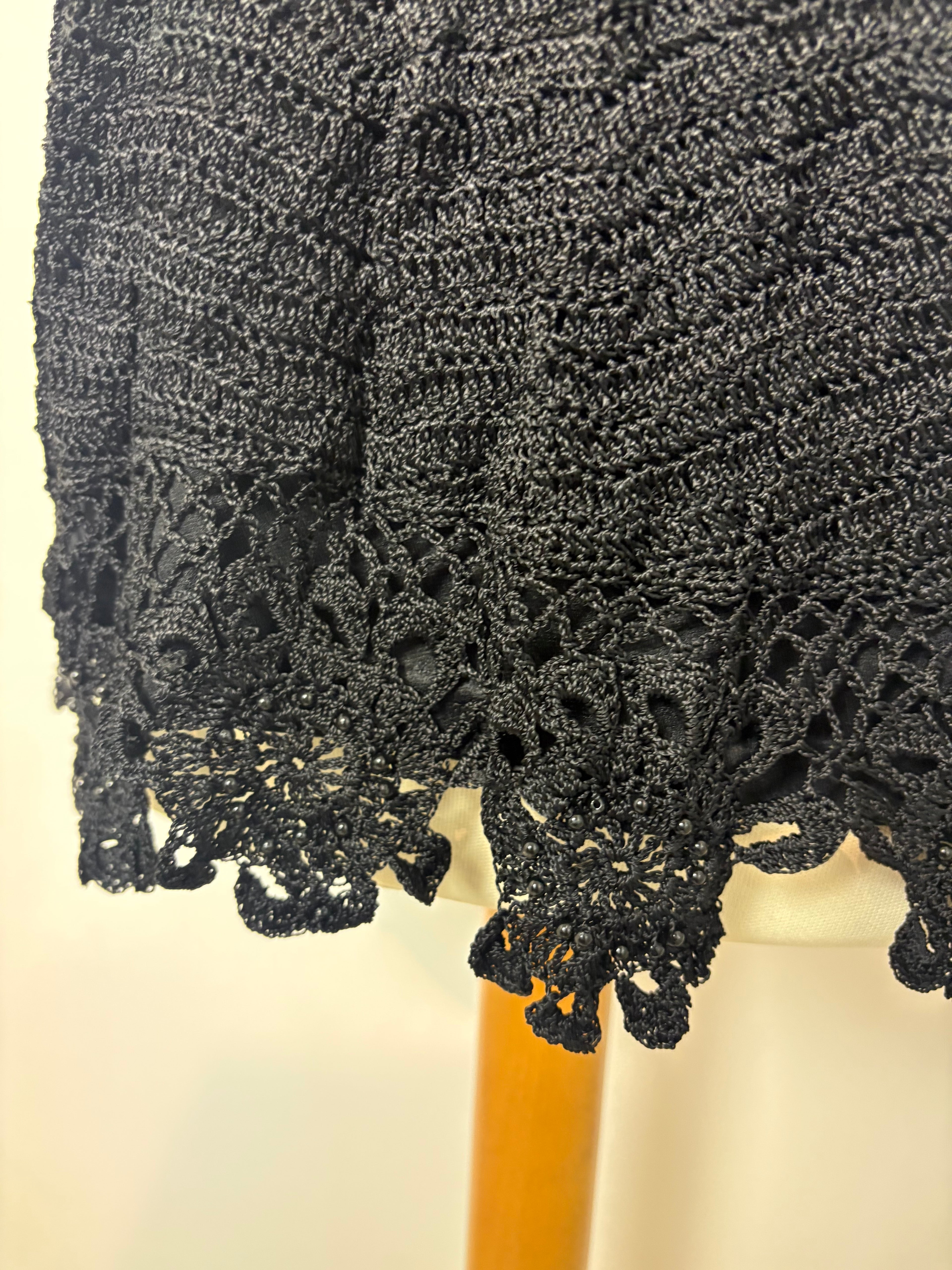 Handmade black crochet beaded cross-strap top