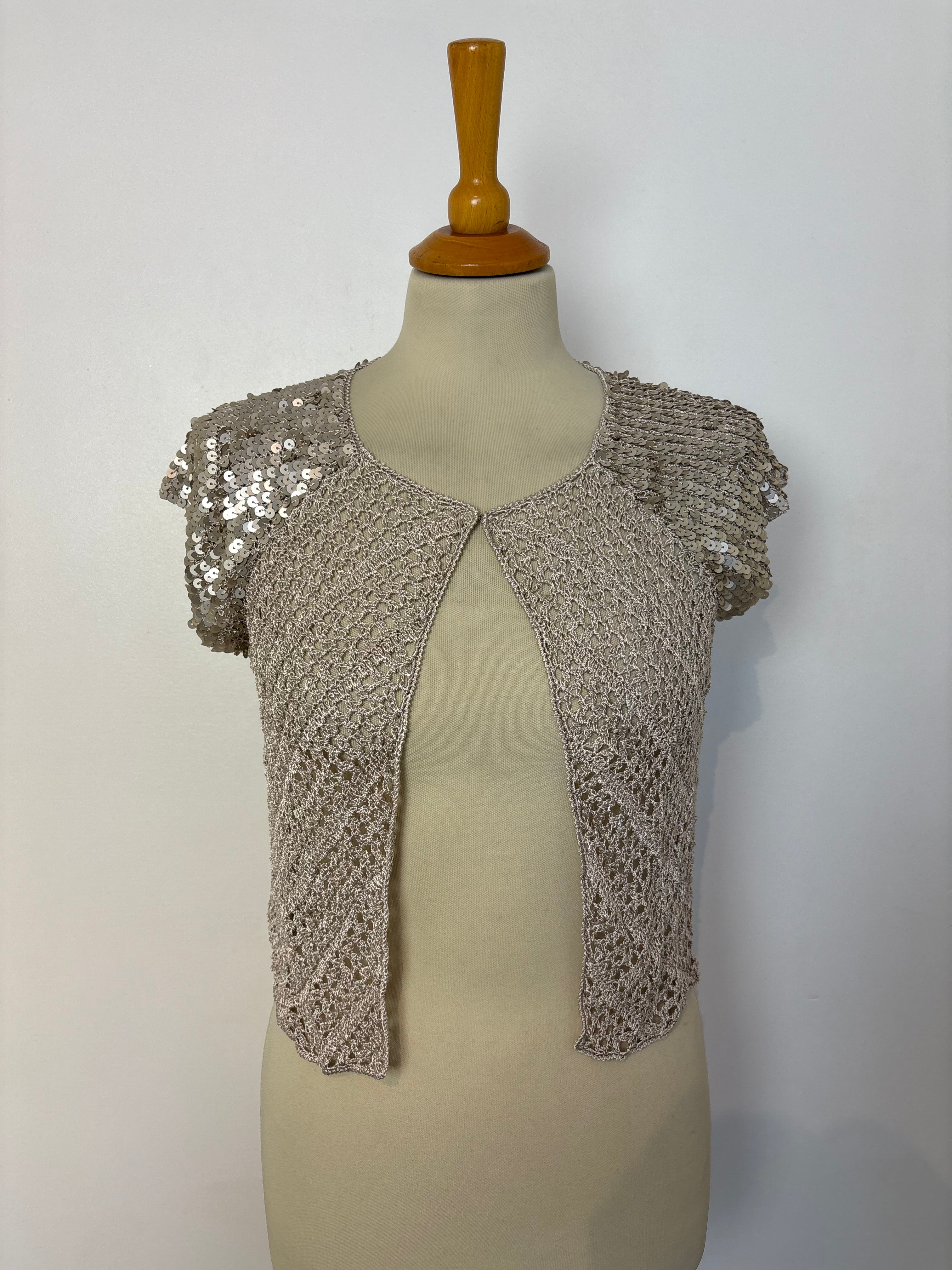 Handmade beige crochet sequined bolero