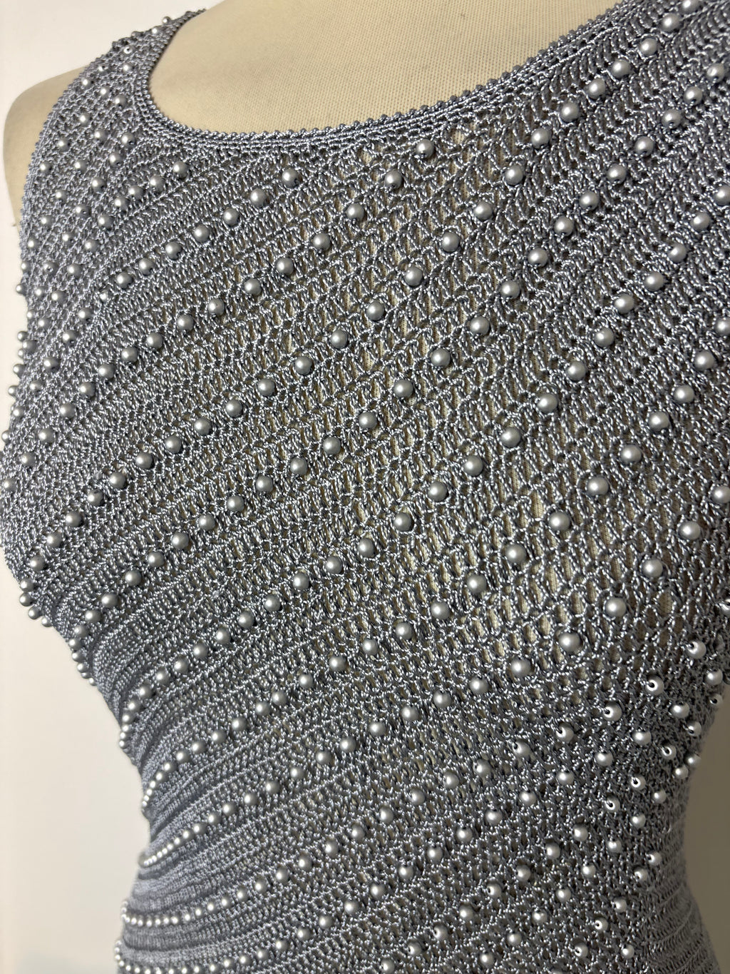 Handmade grey crochet beaded dress