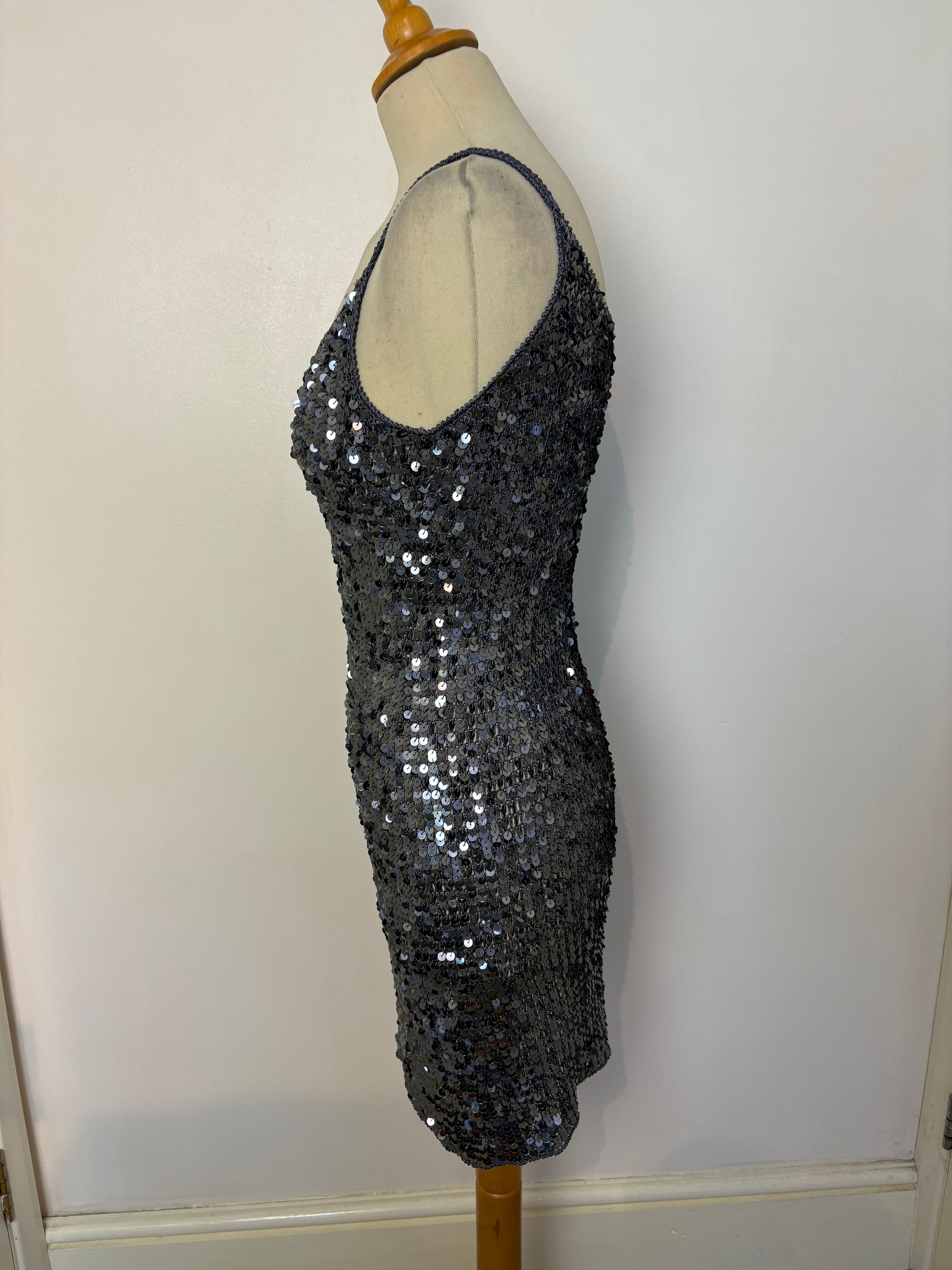Handmade dark grey crochet sequined mini dress