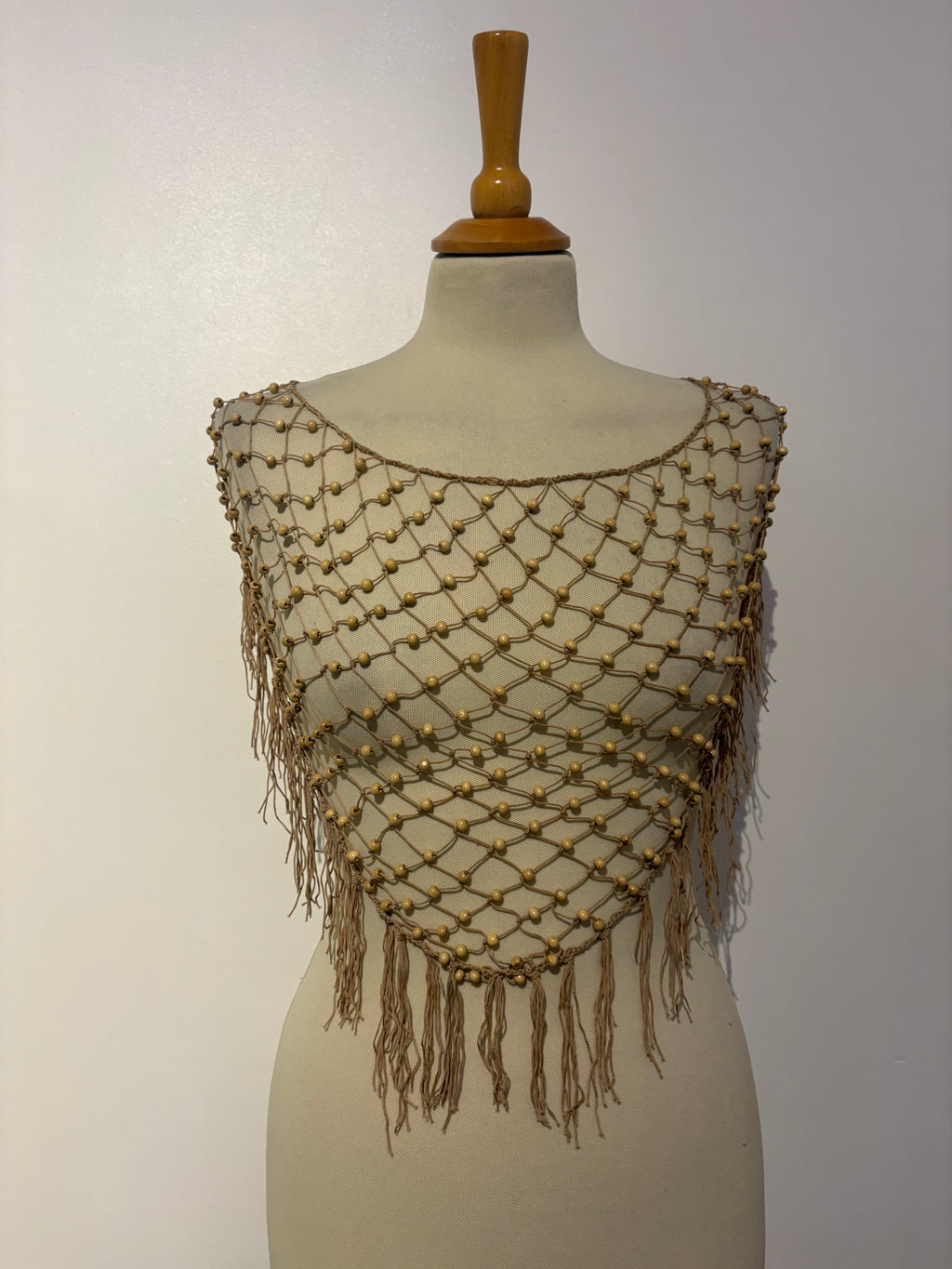 Beige beaded tie-up shawl