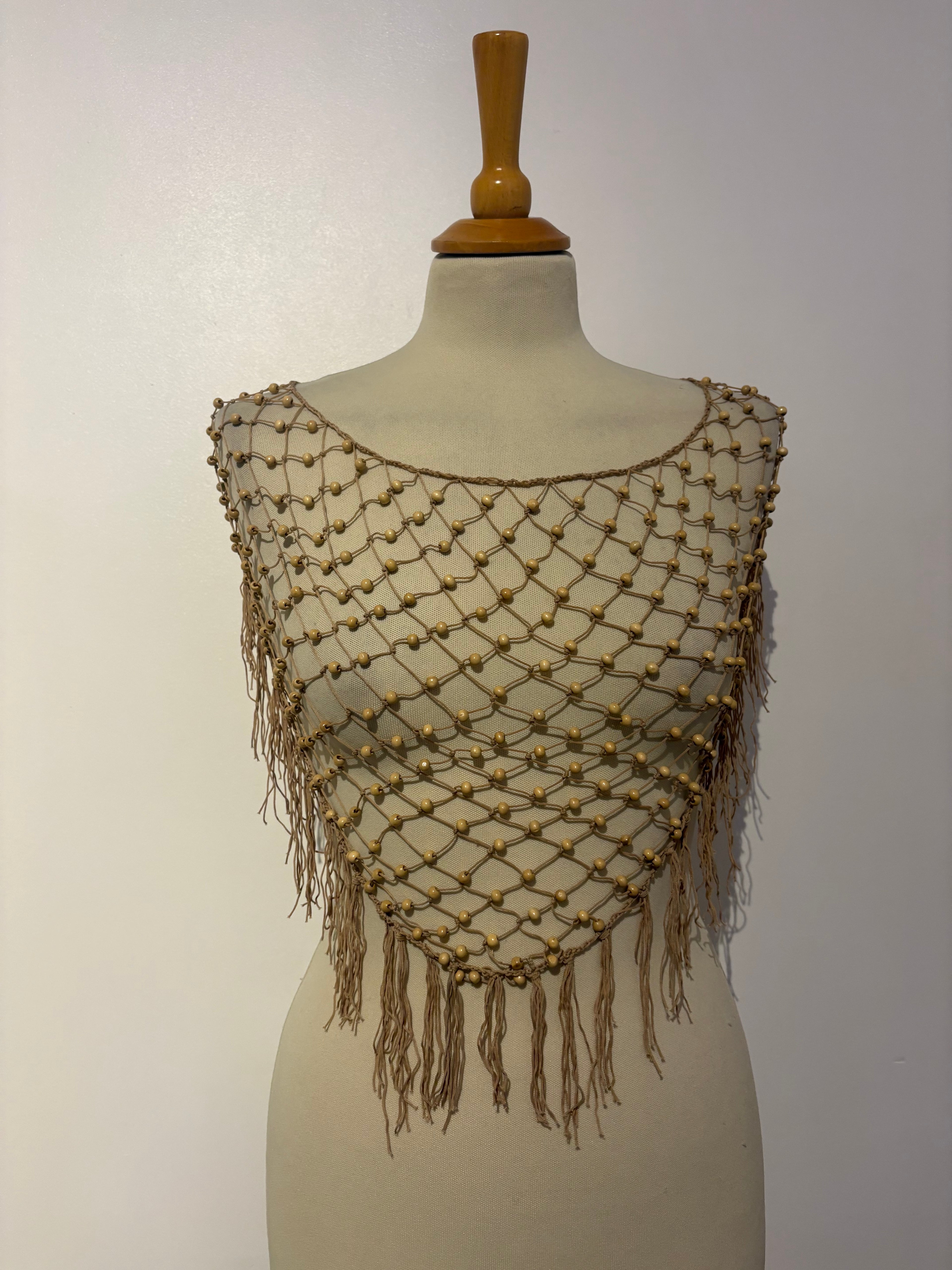 Beige beaded tie-up shawl
