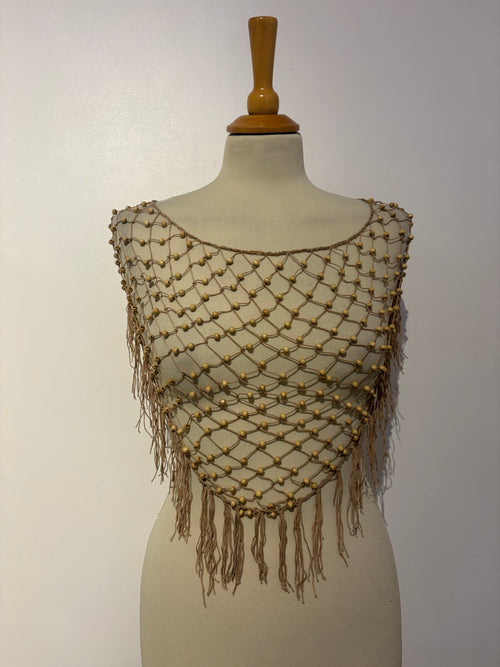 Beige beaded tie-up shawl