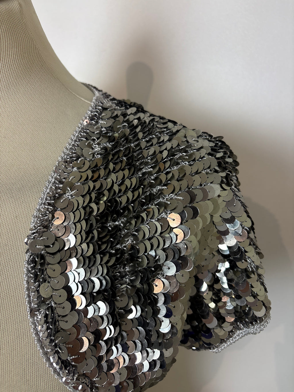 Handmade crochet sliver sequined shrug