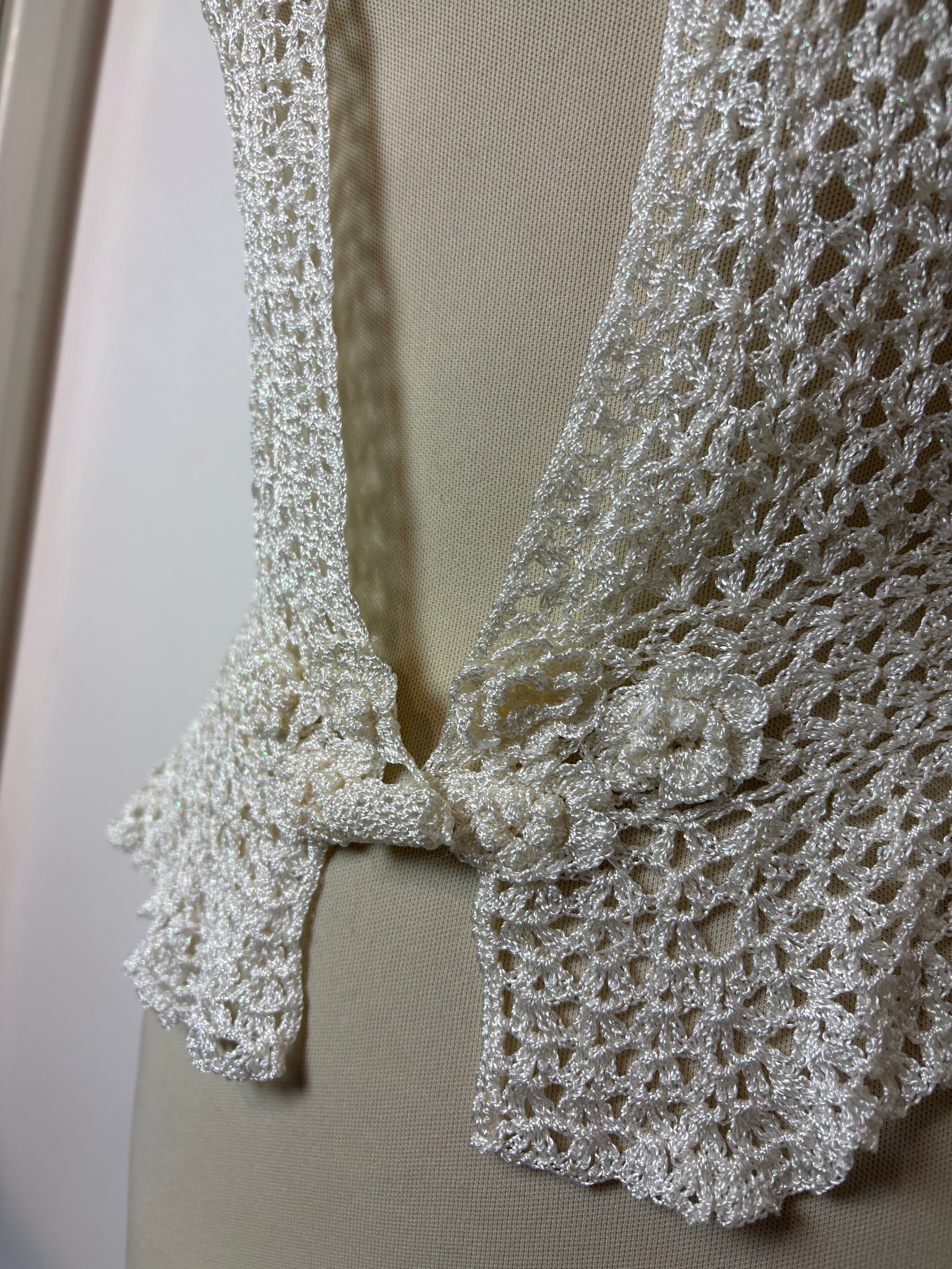 Handmade ivory crochet sparkly cap-sleeved cardigan