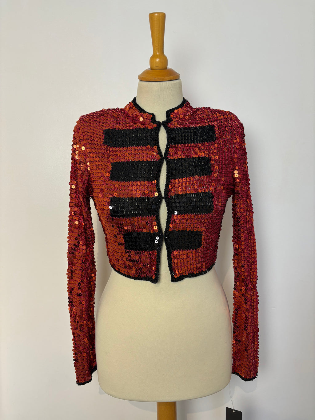 Handmade red and black crochet sequined jacket