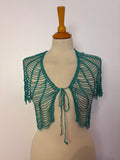 Handmade turquoise crochet beaded tie-up bolero