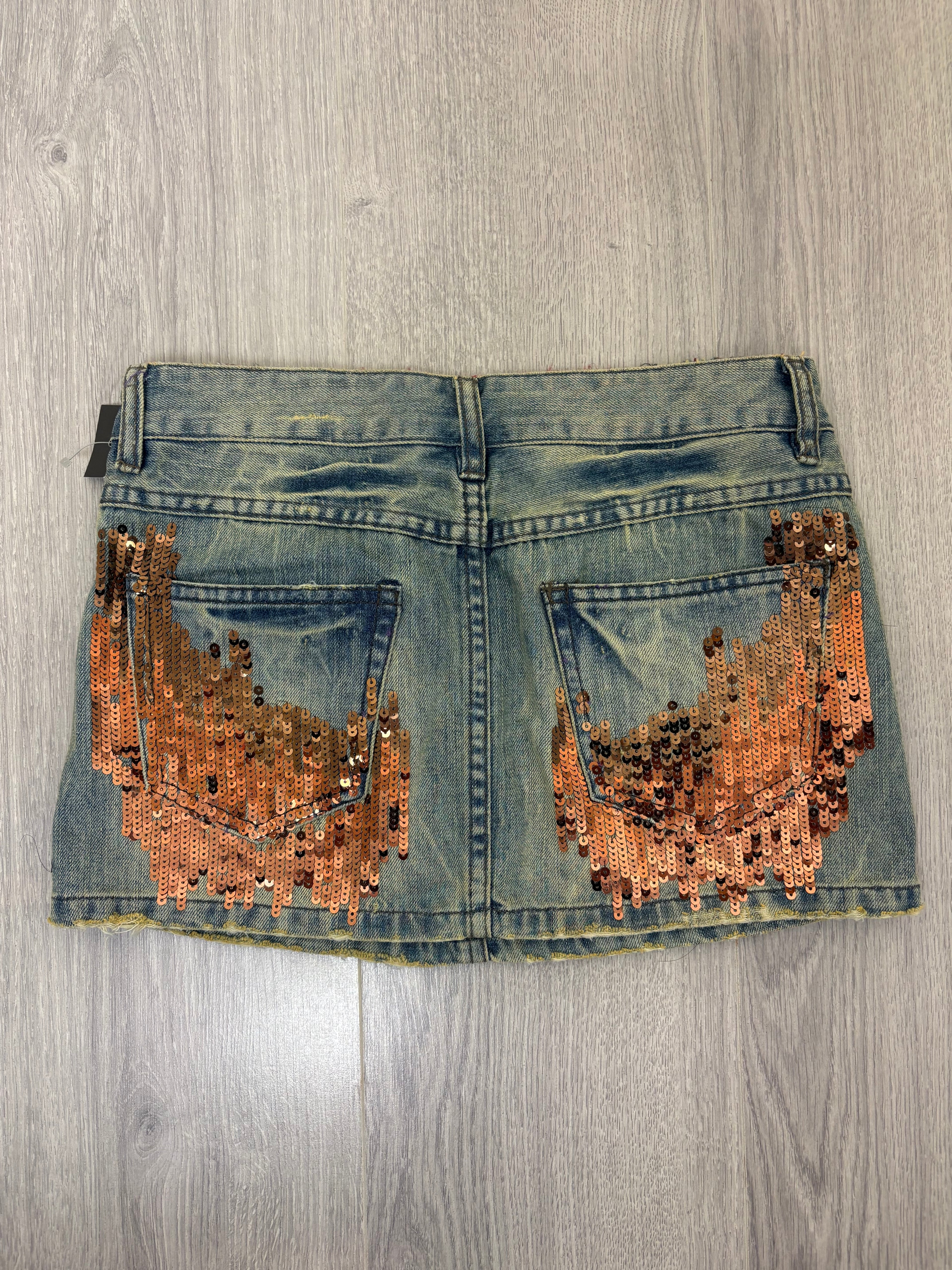 Denim bronze sequined mini skirt