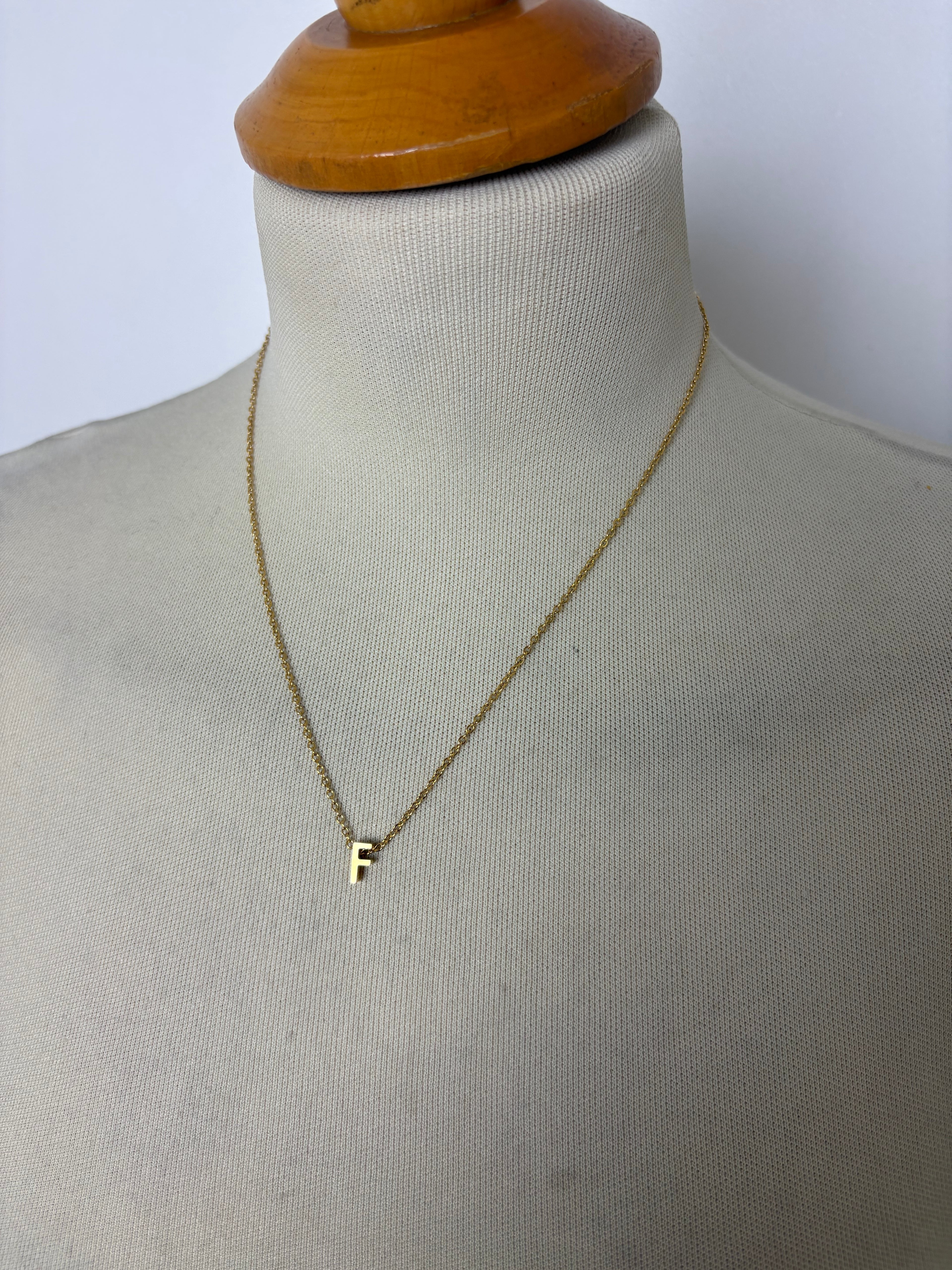 Alphabet initial gold pendant adjustable necklace