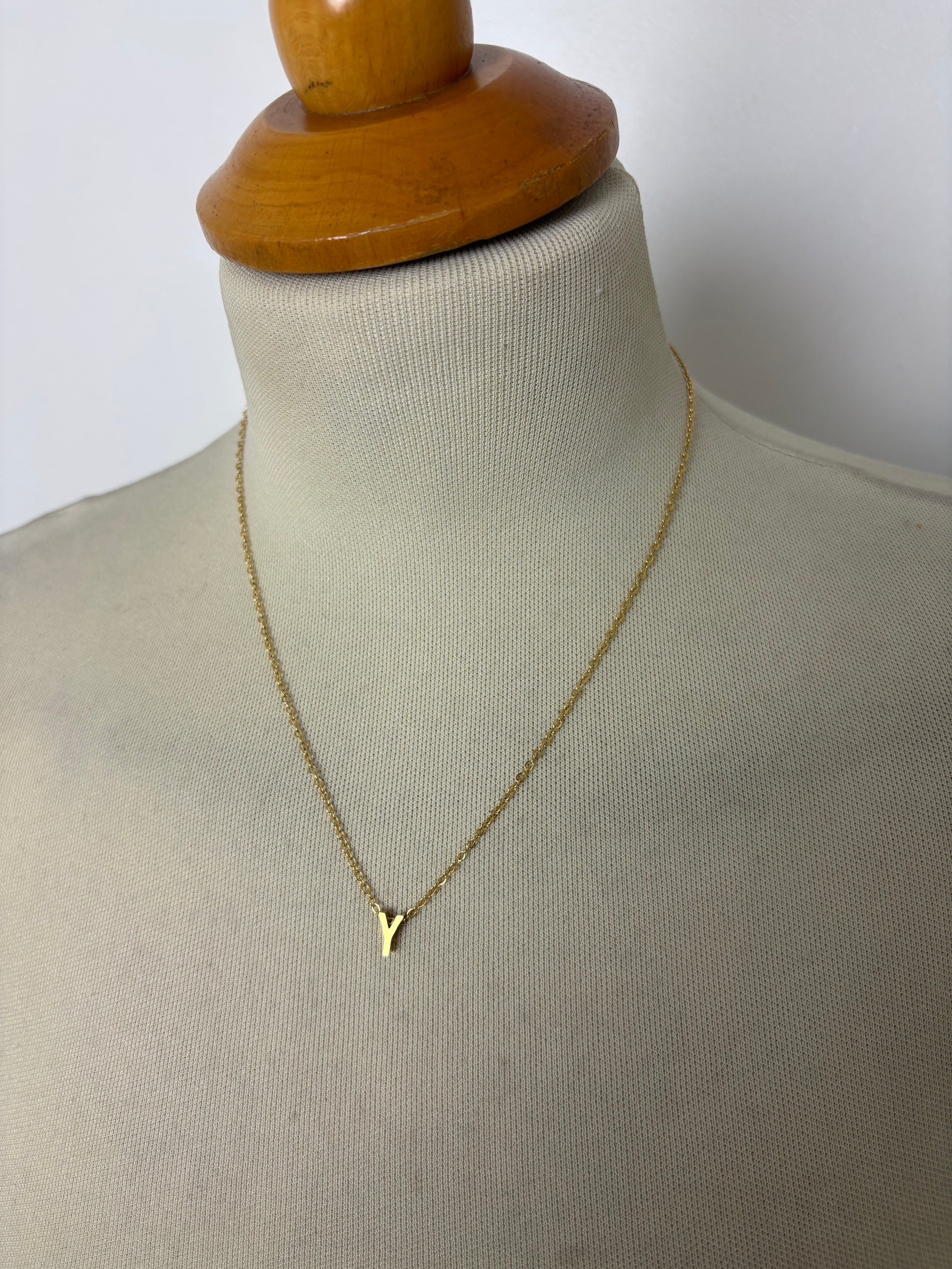 Alphabet initial gold pendant adjustable necklace