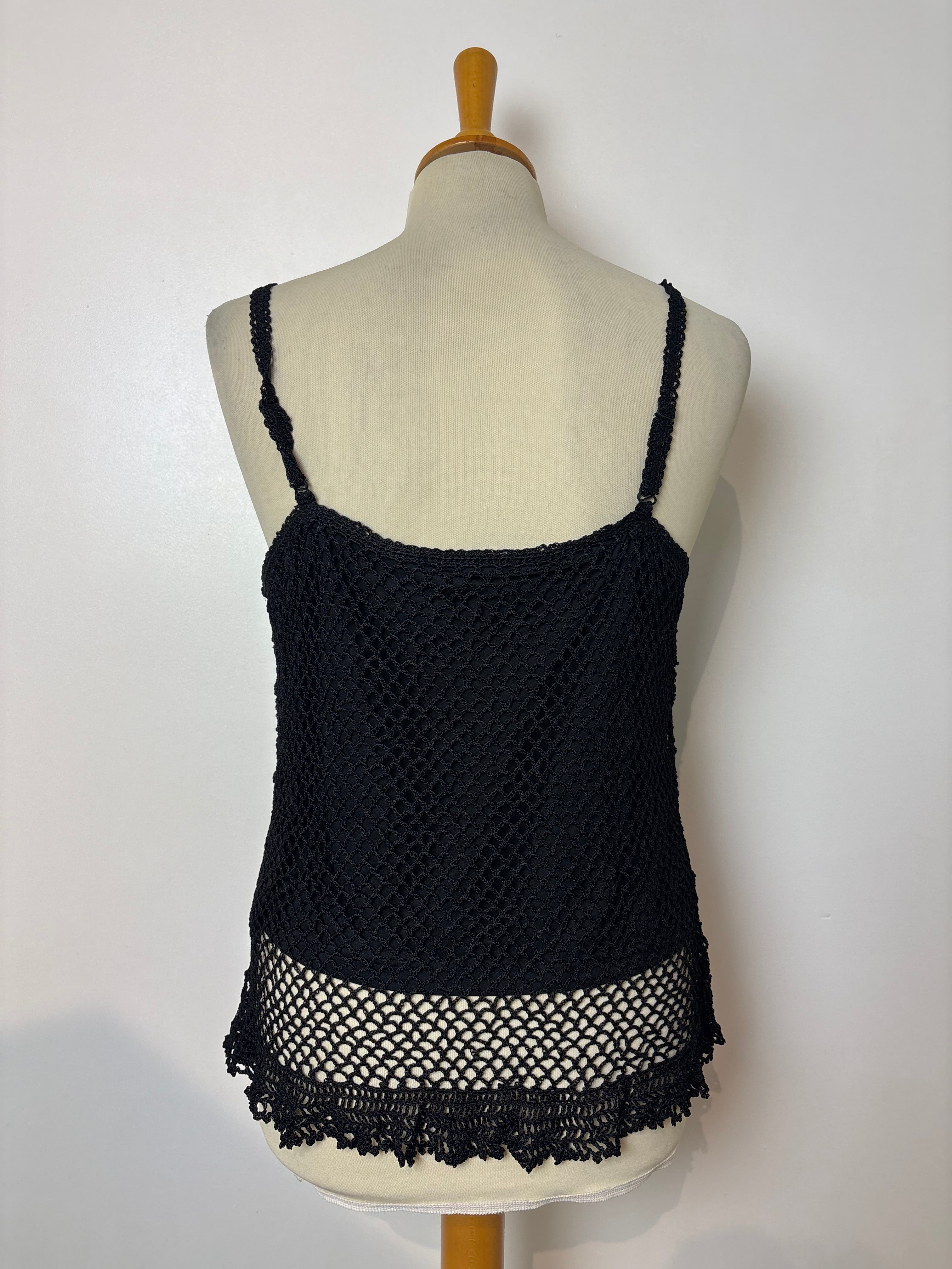 Handmade black crochet beaded lined top