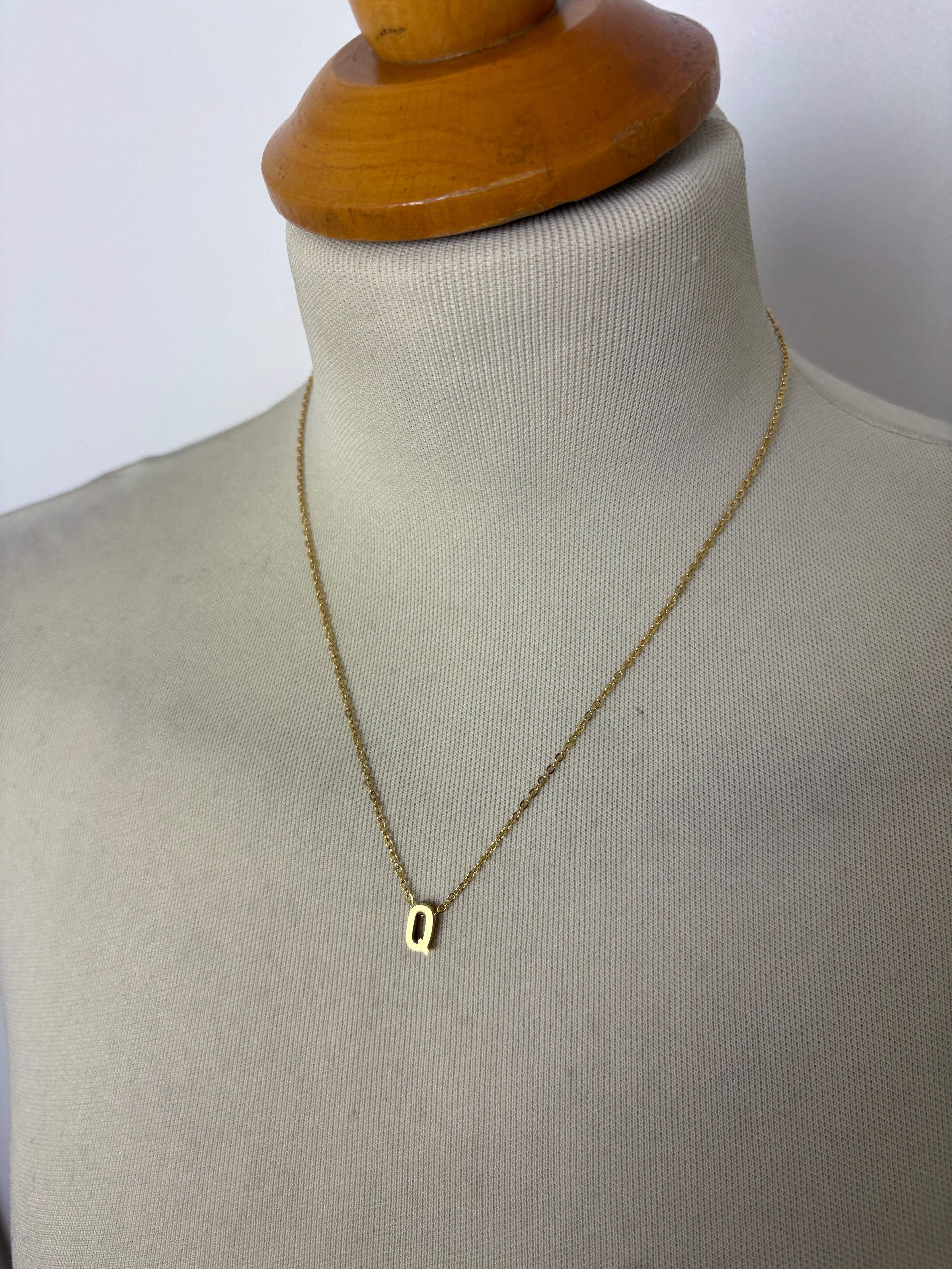 Alphabet initial gold pendant adjustable necklace