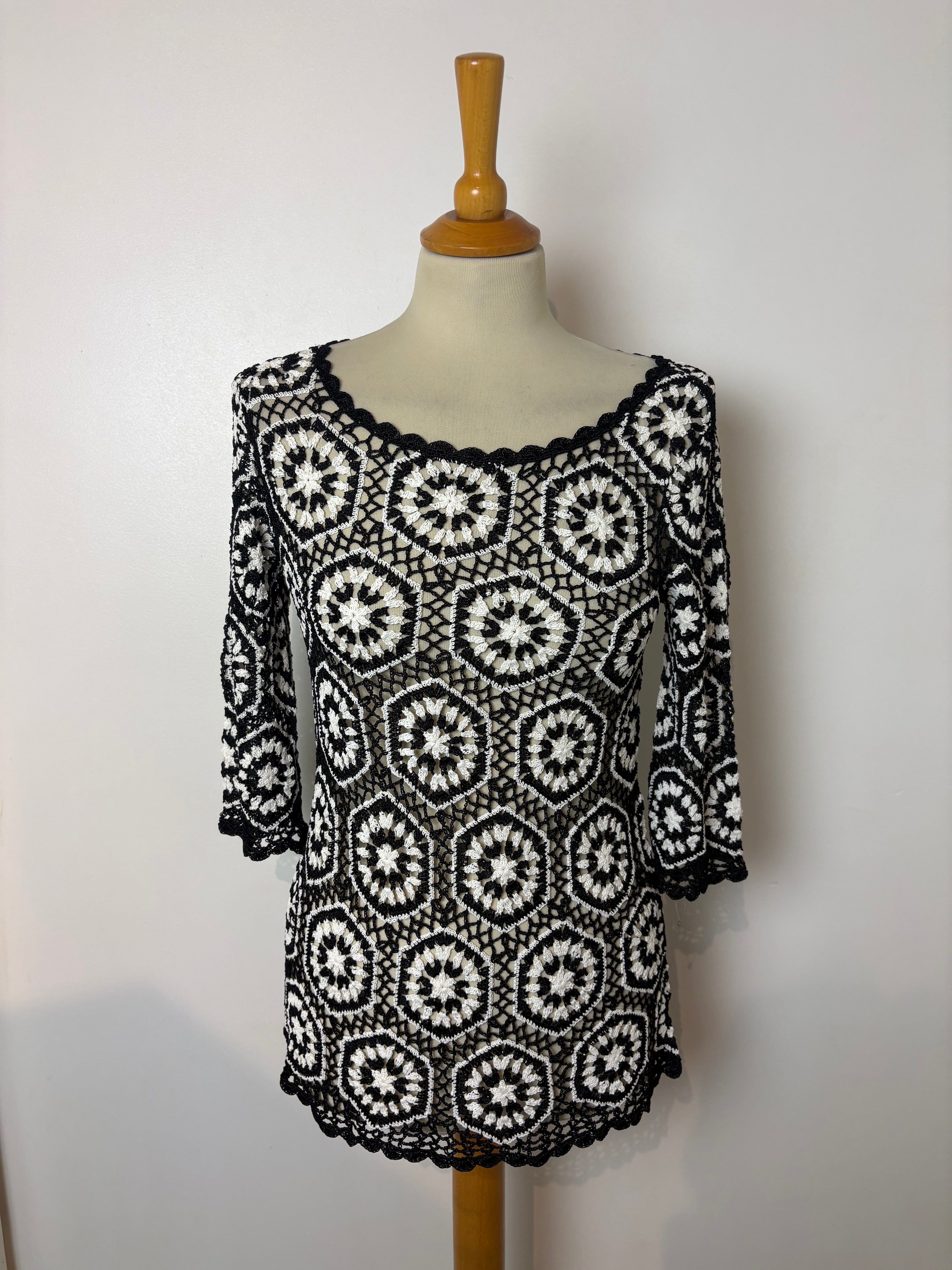 Handmade black and white crochet top