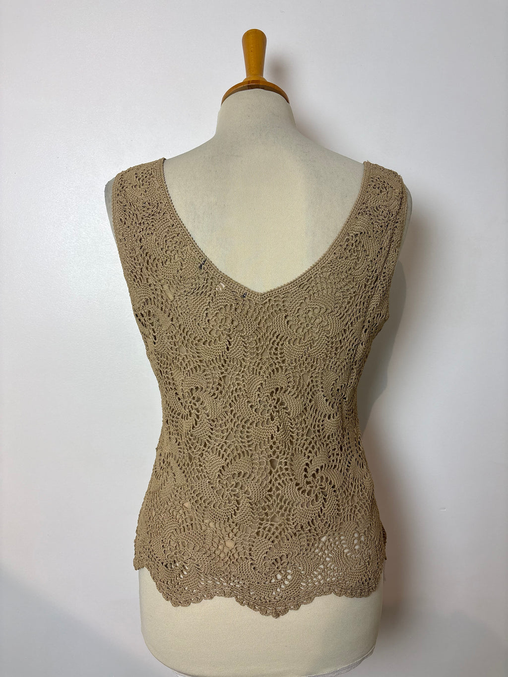 Handmade camel crochet lined sleeveless top