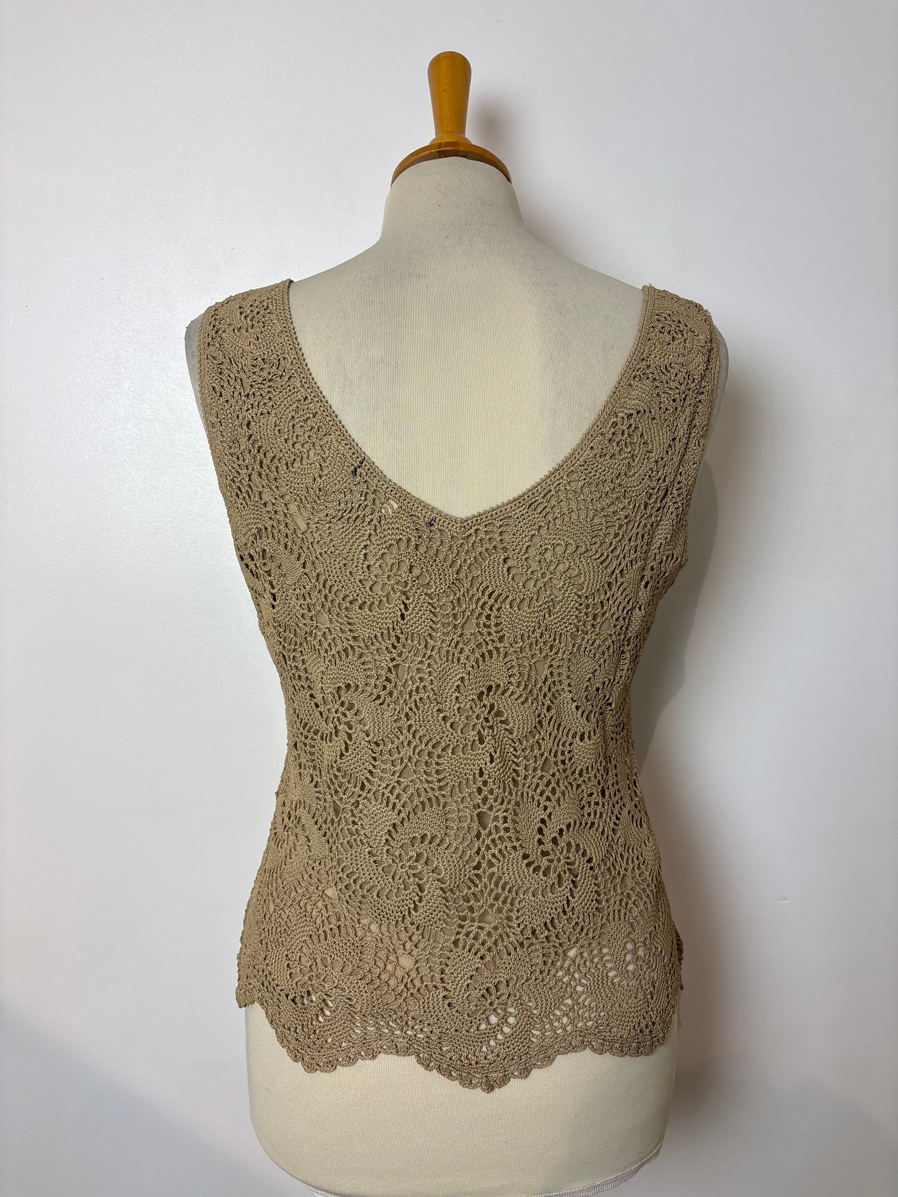 Handmade camel crochet lined sleeveless top