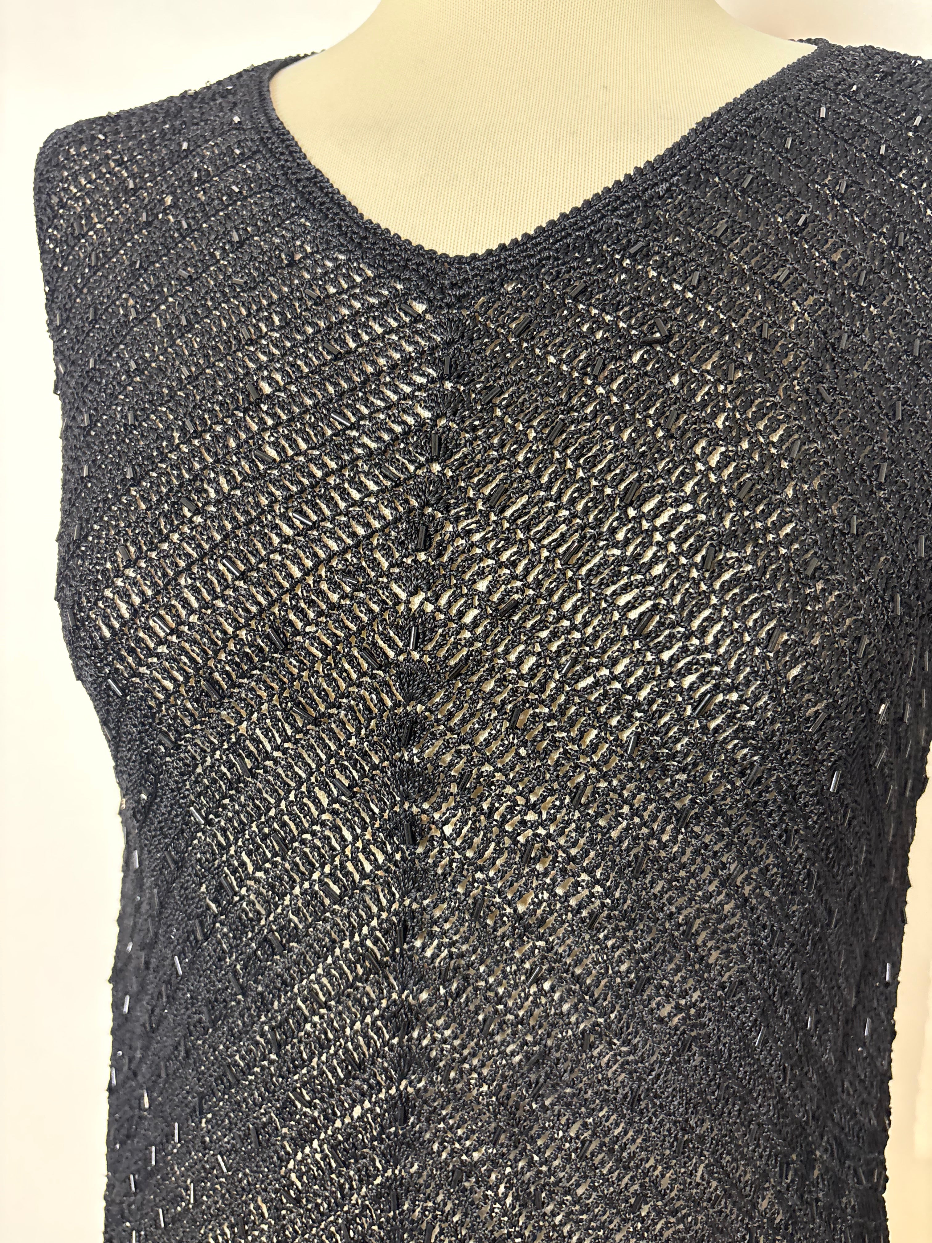 Handmade black crochet beaded vest top