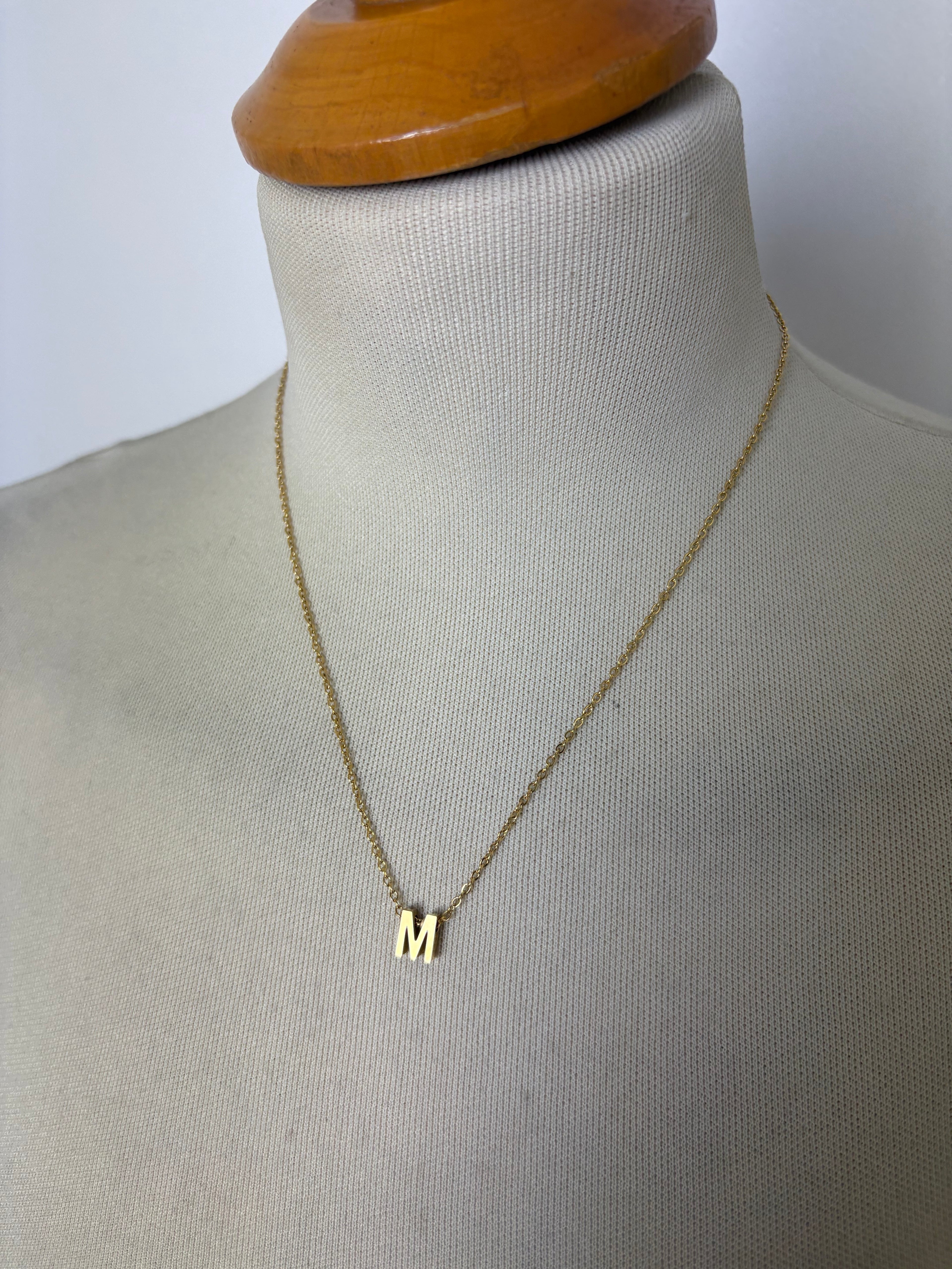 Alphabet initial gold pendant adjustable necklace