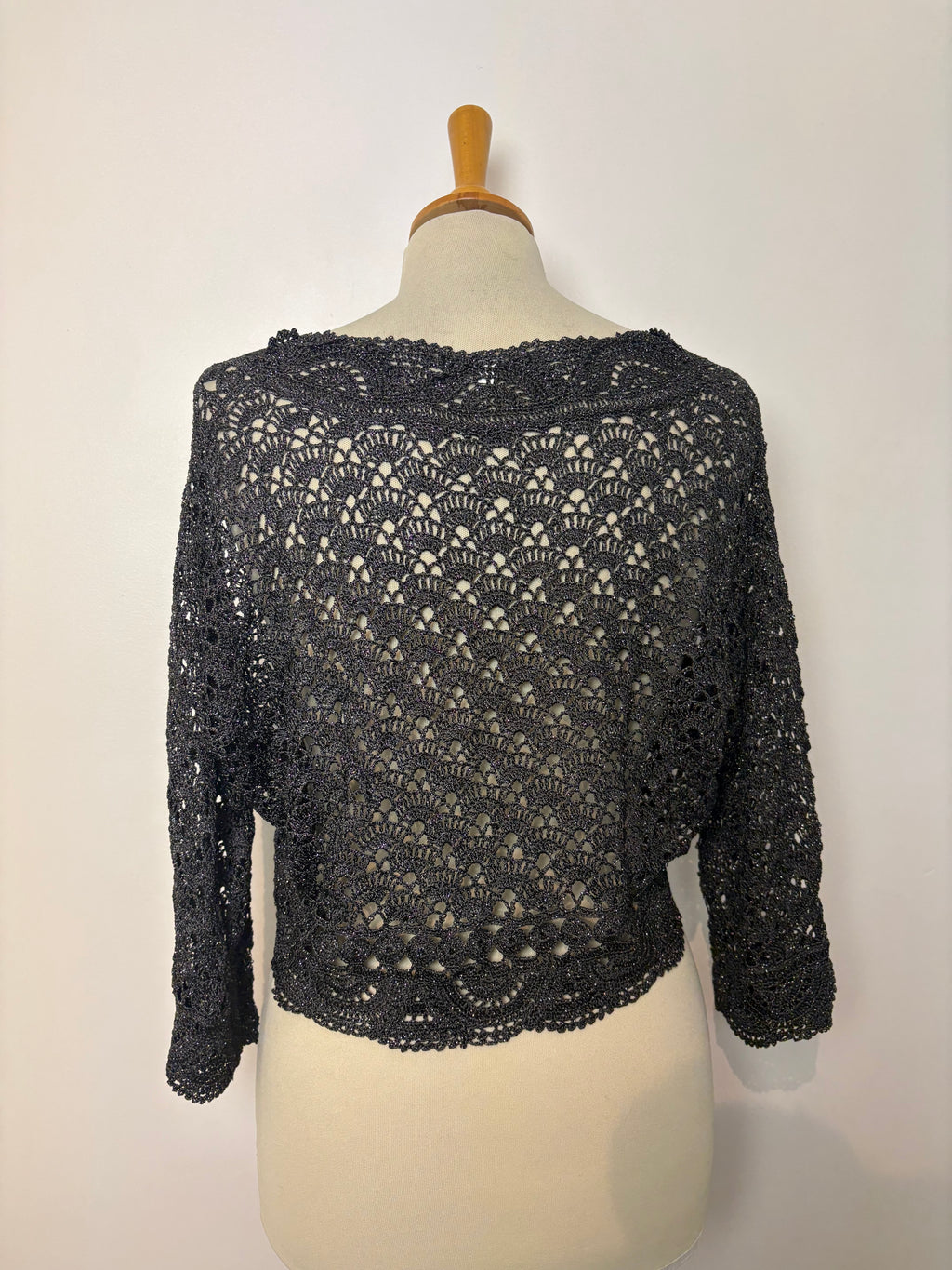 Handmade dark grey crochet sparkly button-up bolero