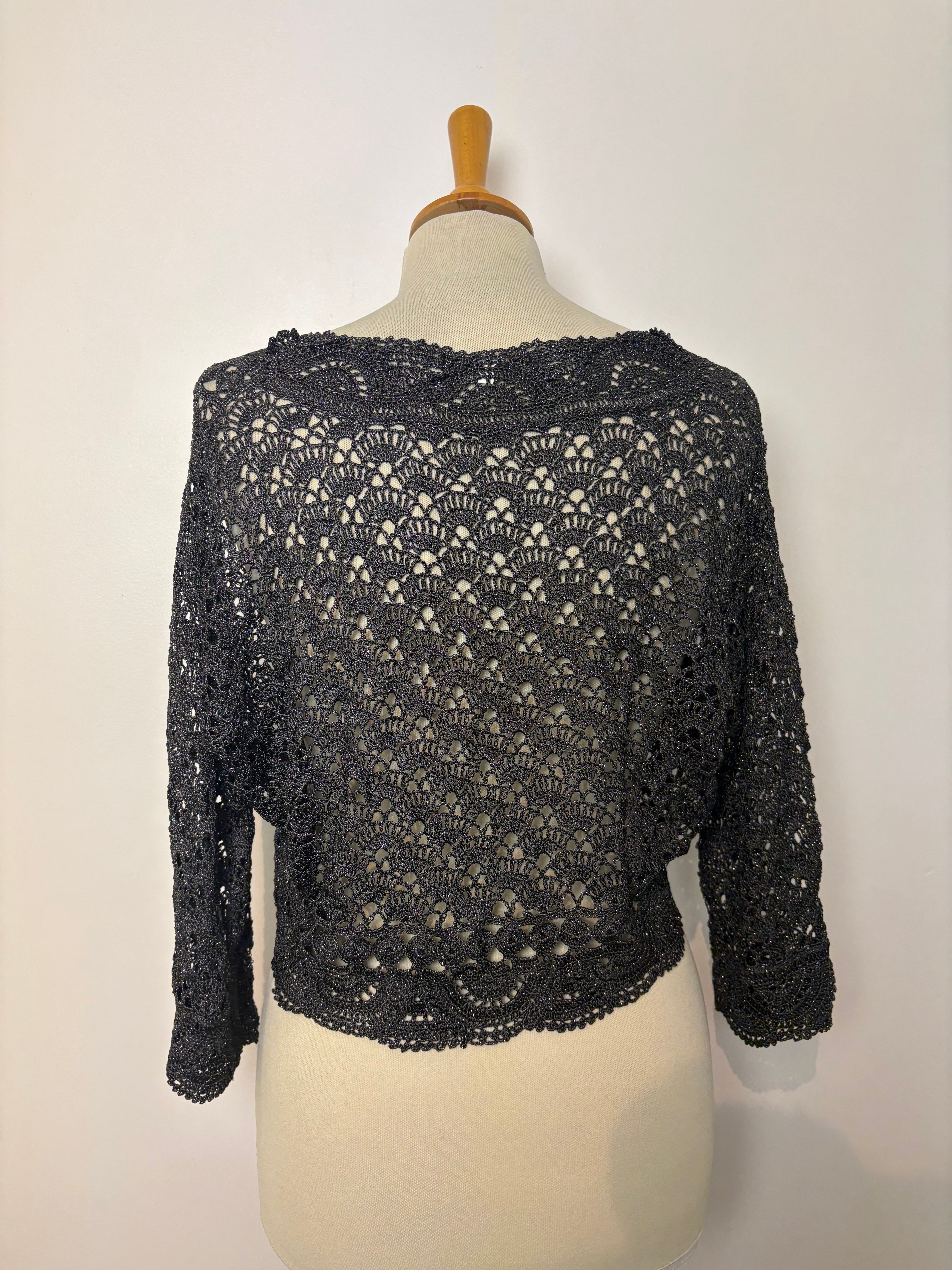 Handmade dark grey crochet sparkly button-up bolero
