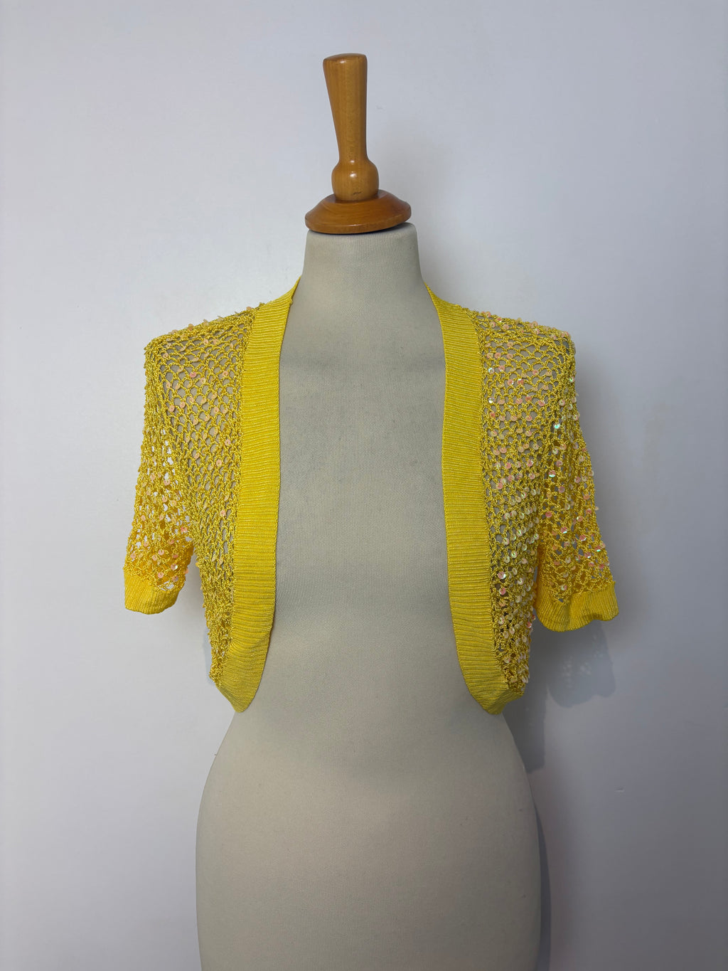 Handmade yellow crochet sequined bolero