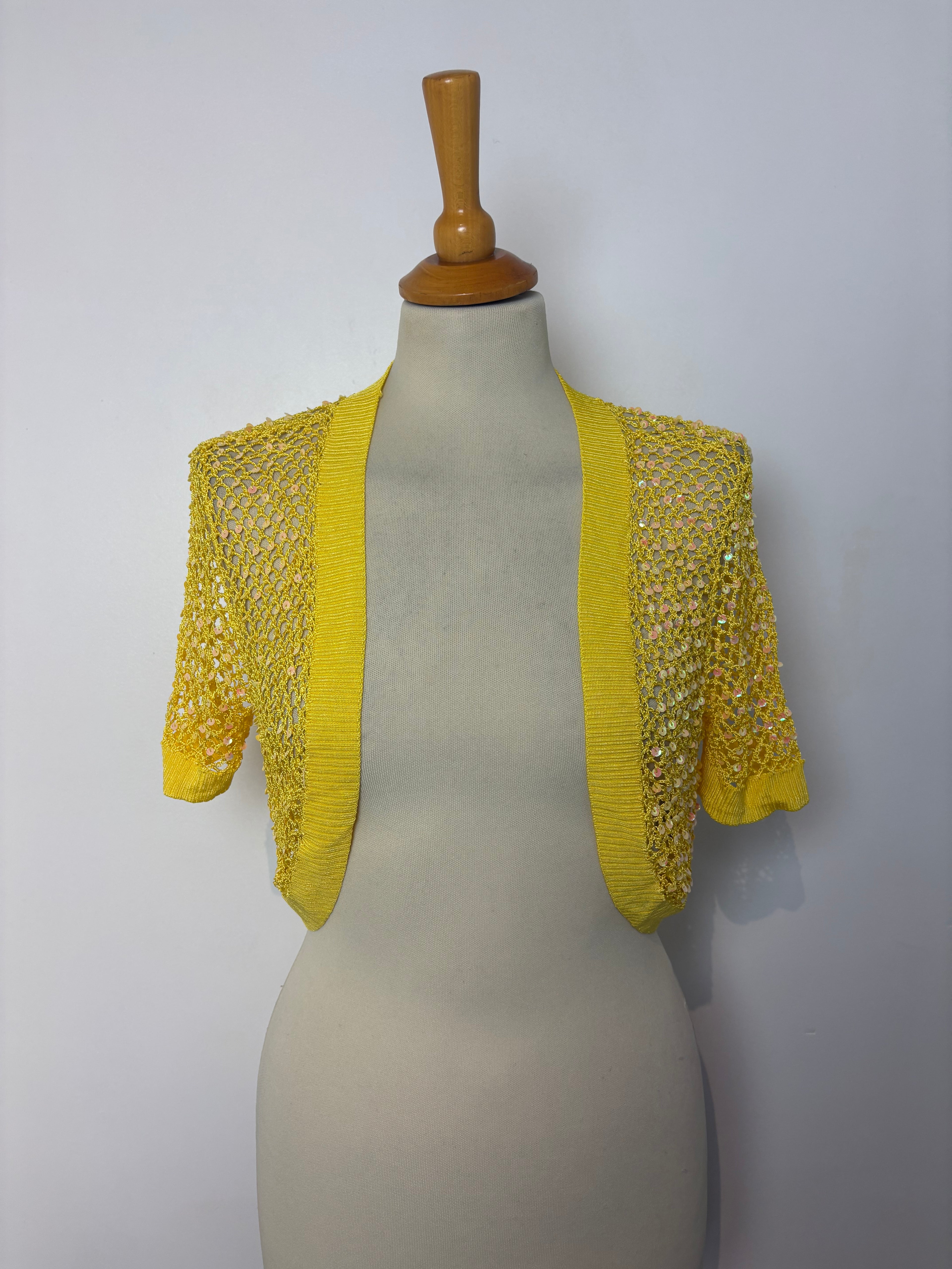 Handmade yellow crochet sequined bolero