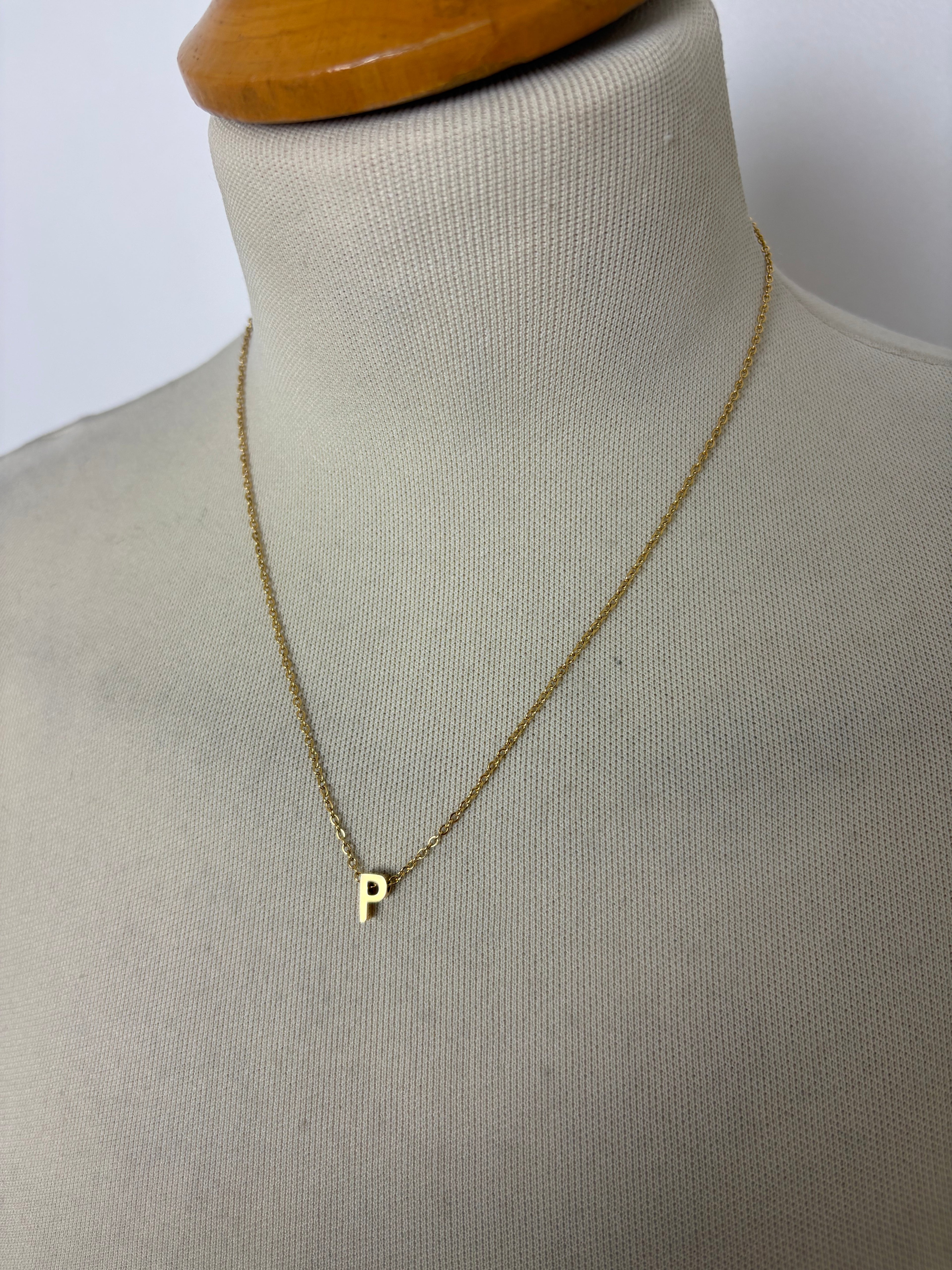 Alphabet initial gold pendant adjustable necklace