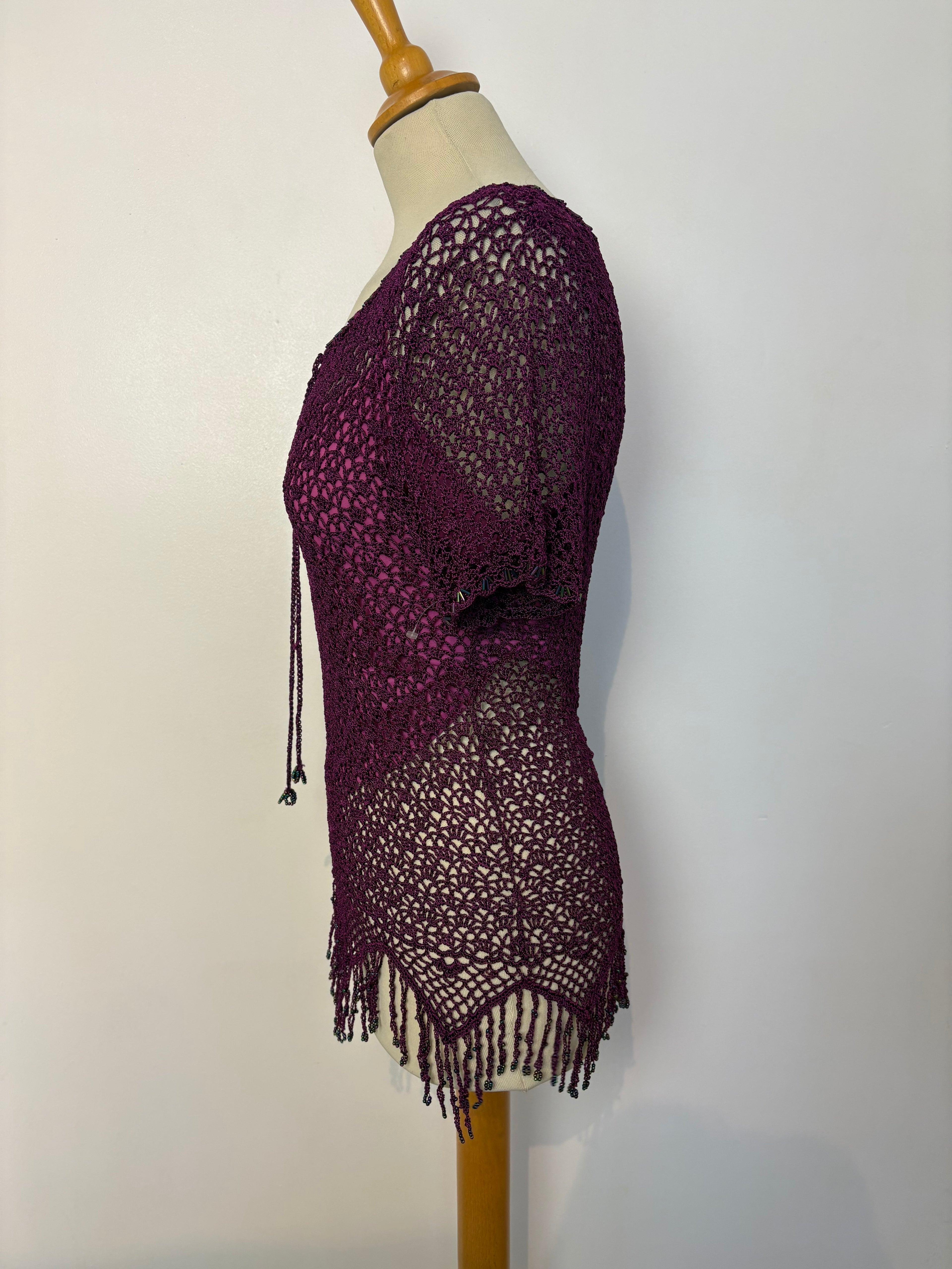 Handmade purple crochet tie-up lined top