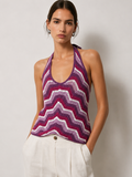 Handmade pink crochet lined chevron-pattern halterneck