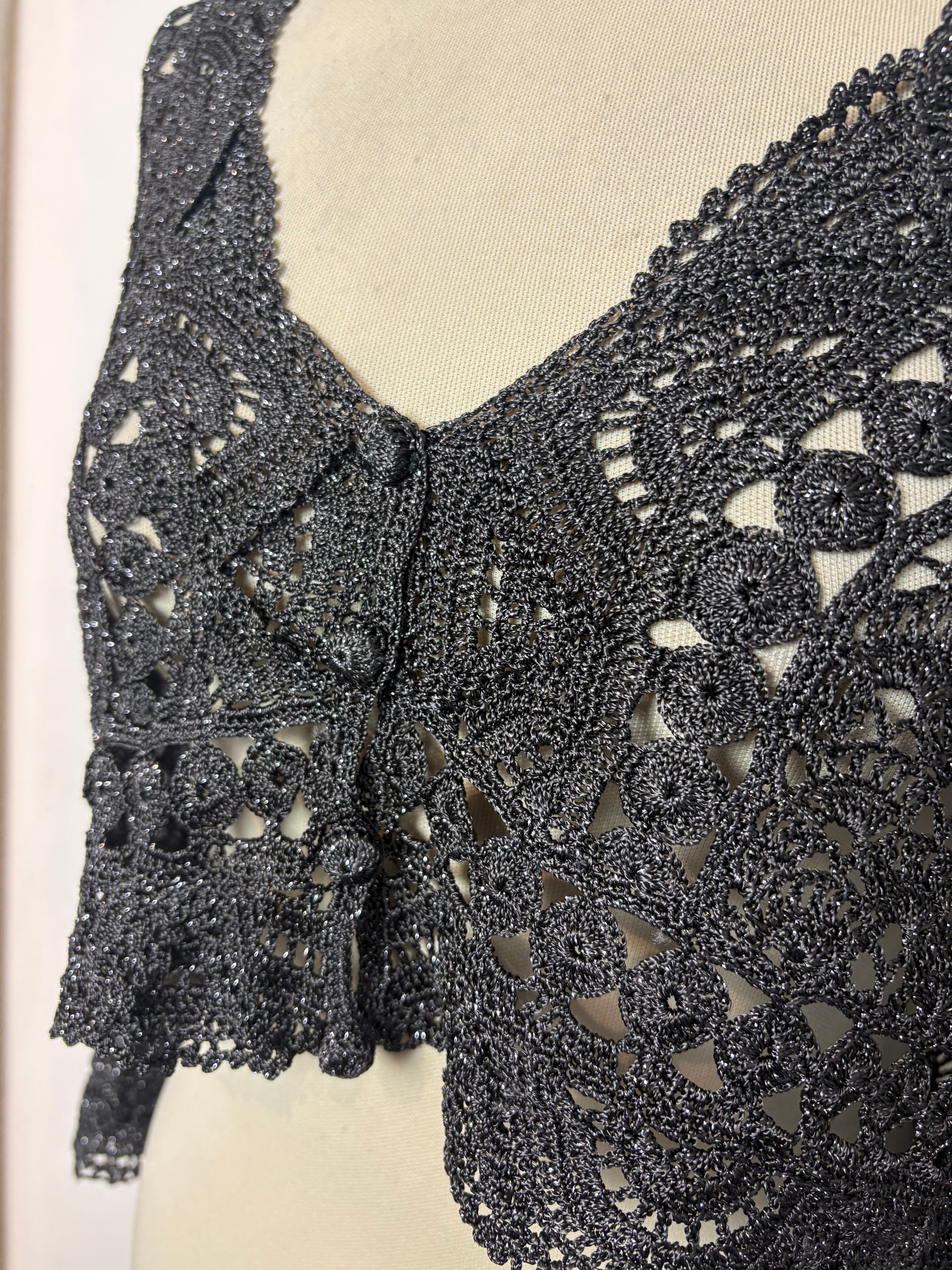 Handmade dark grey crochet sparkly button-up bolero