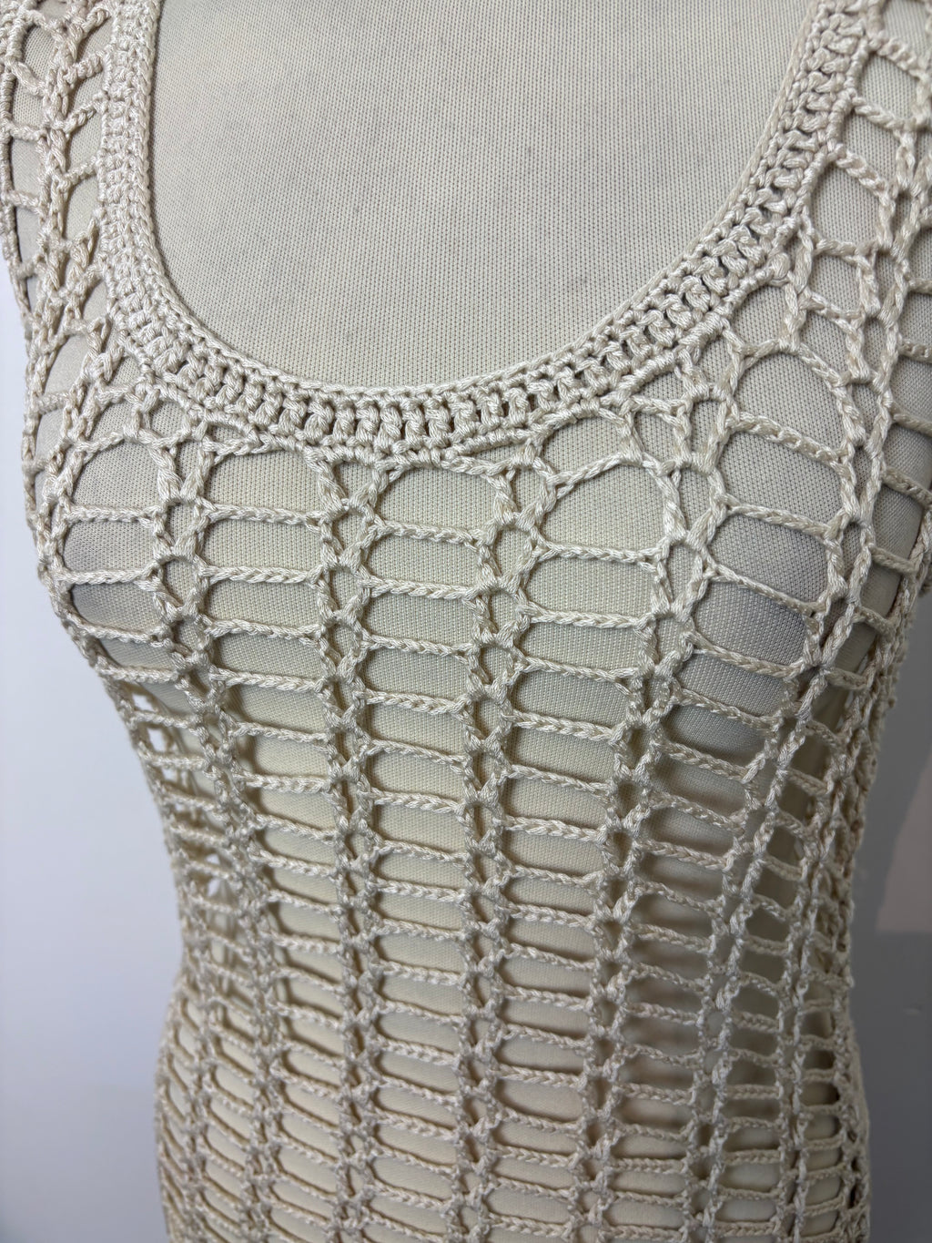 Handmade beige crochet long dress