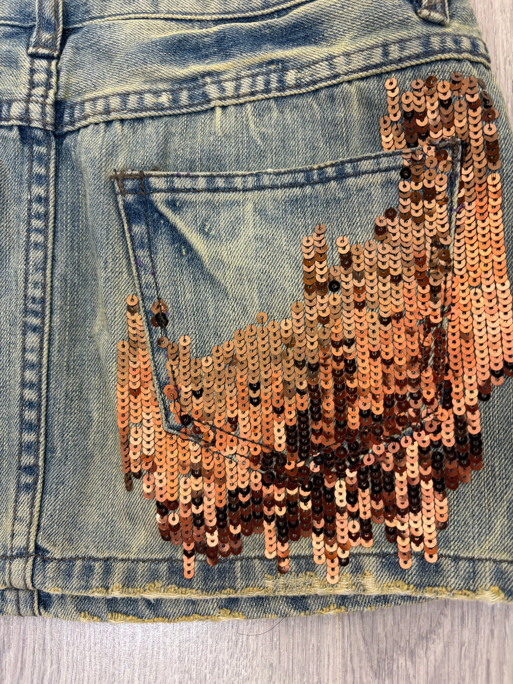 Denim bronze sequined mini skirt