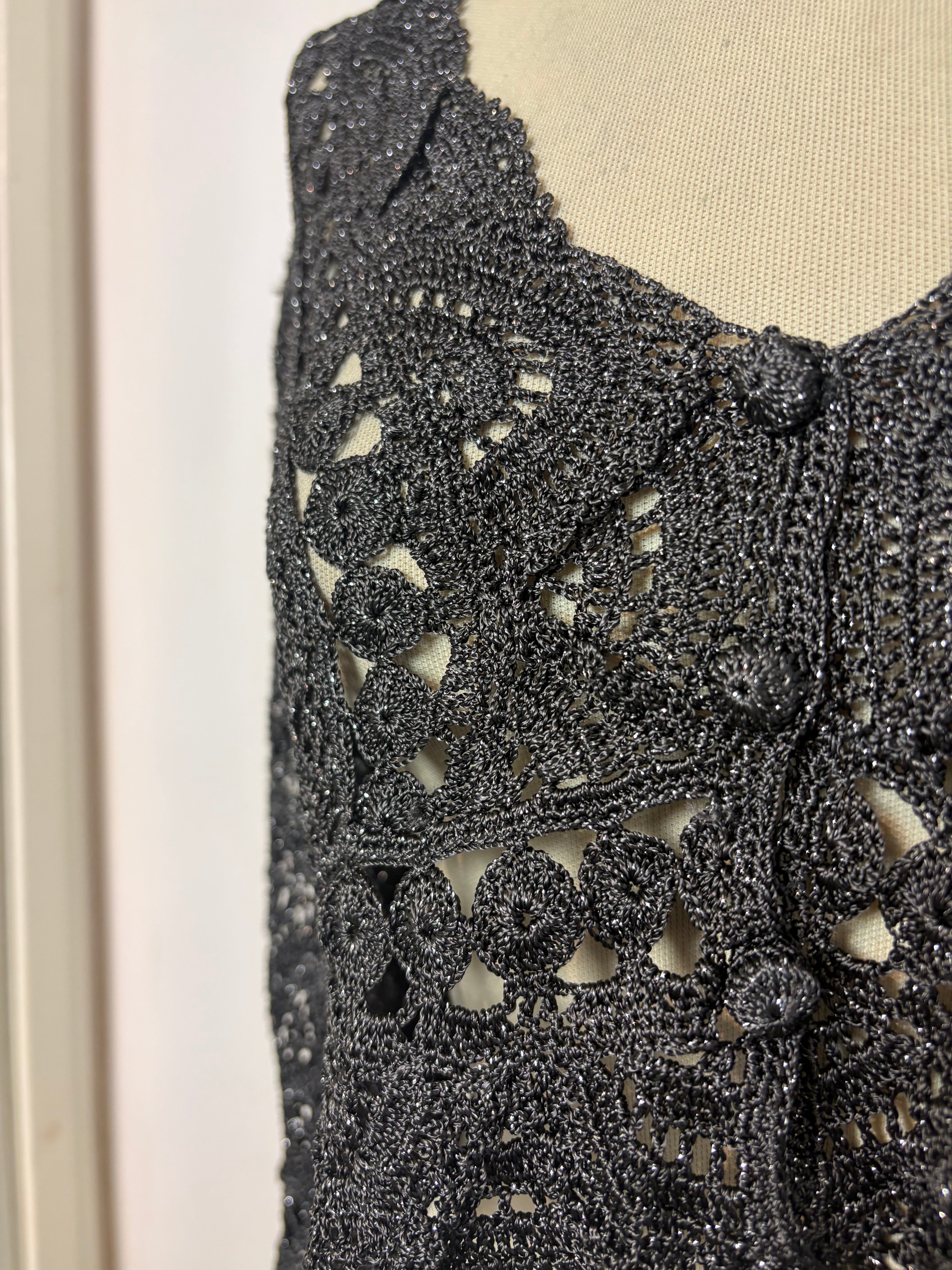 Handmade dark grey crochet sparkly button-up bolero