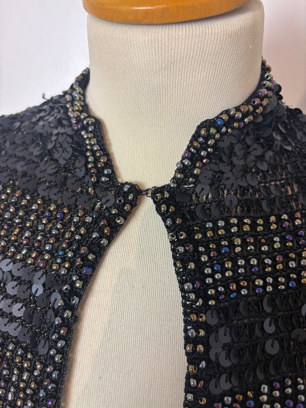 Handmade black crochet heavily sequined and beaded cardigan