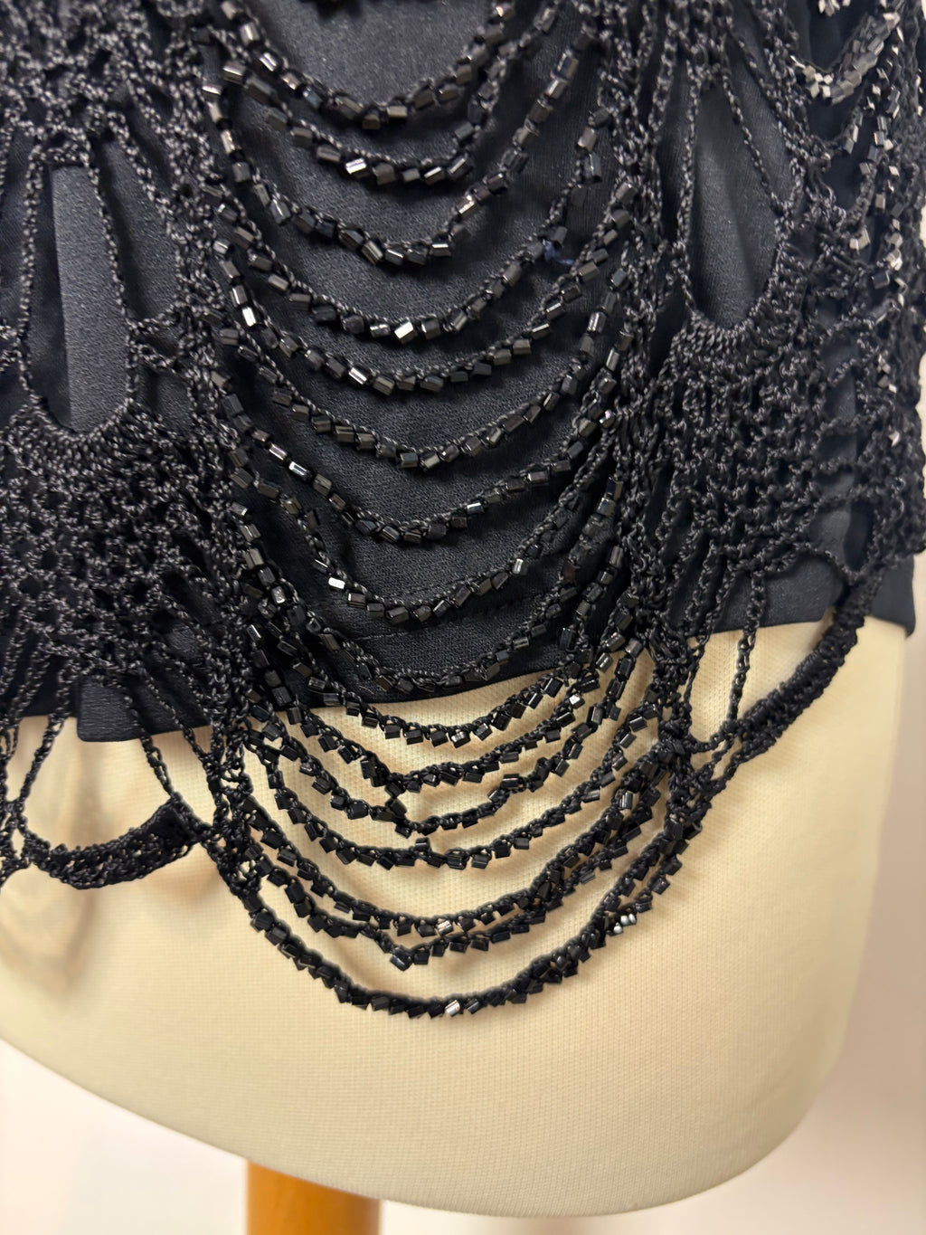 Handmade black beaded crochet lined halterneck
