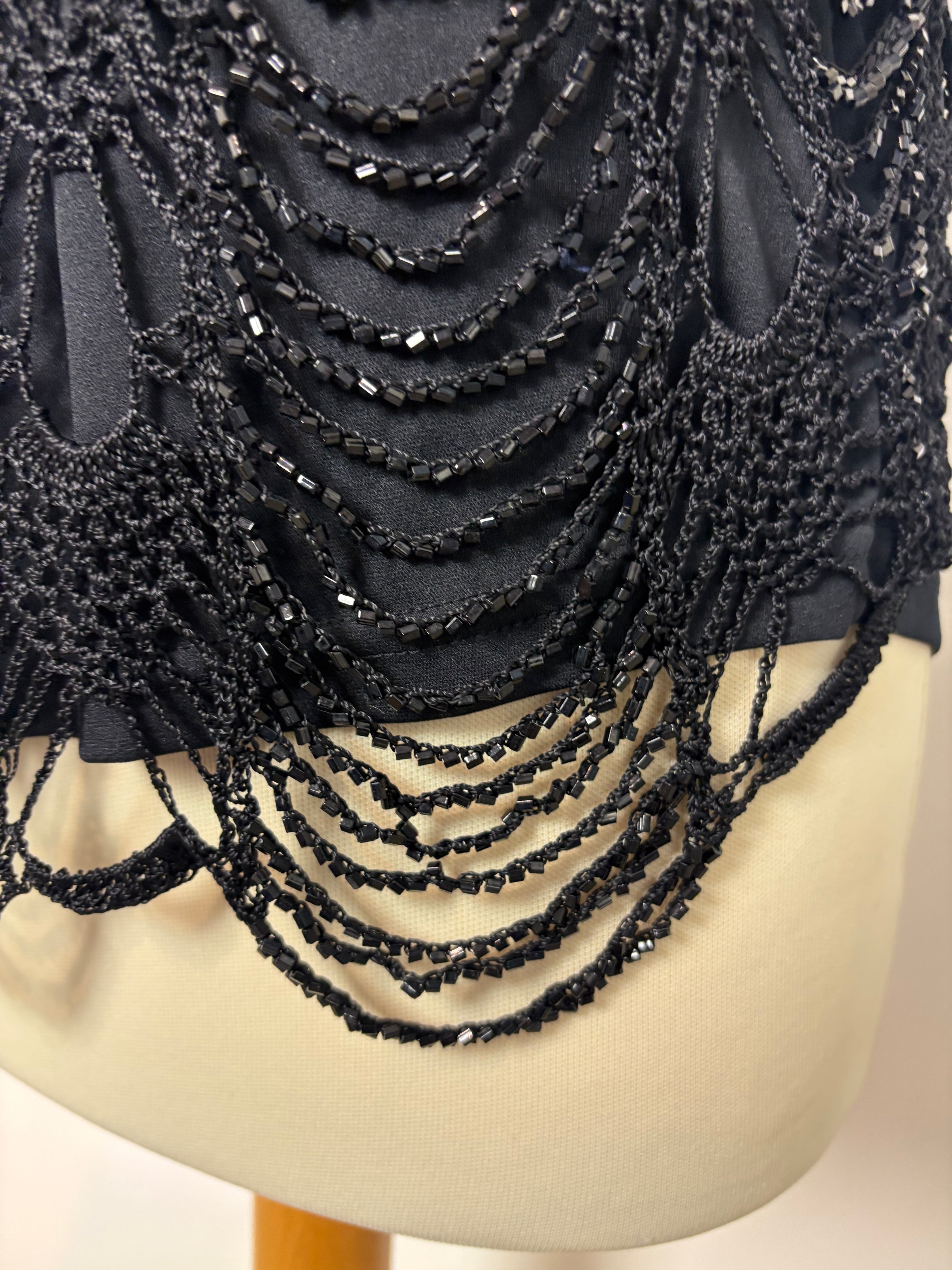 Handmade black beaded crochet lined halterneck