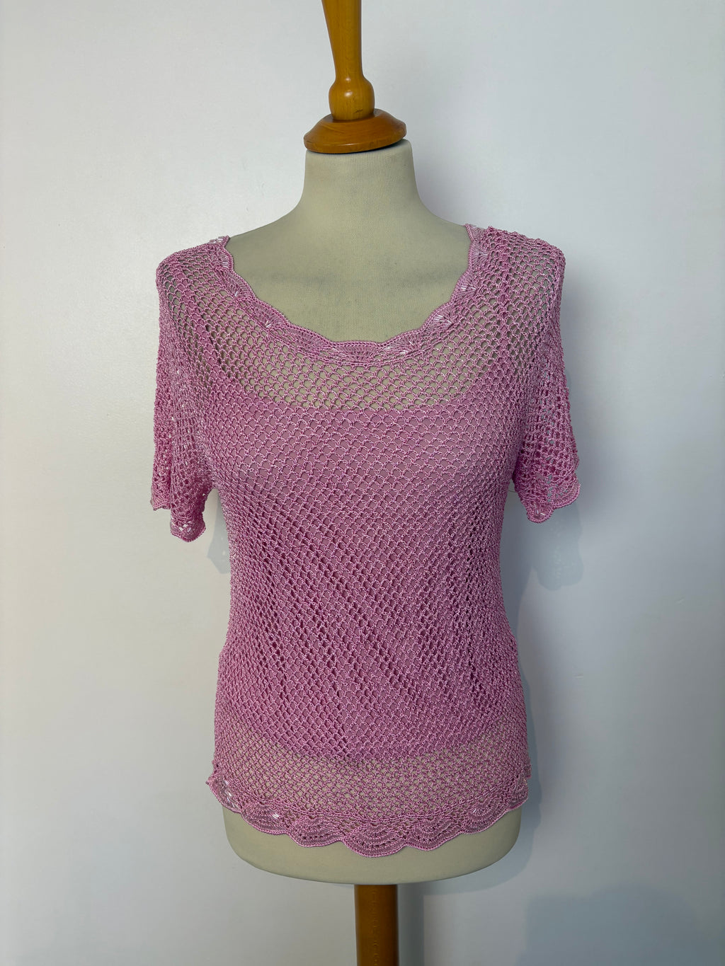 Handmade pink crochet beaded lined top