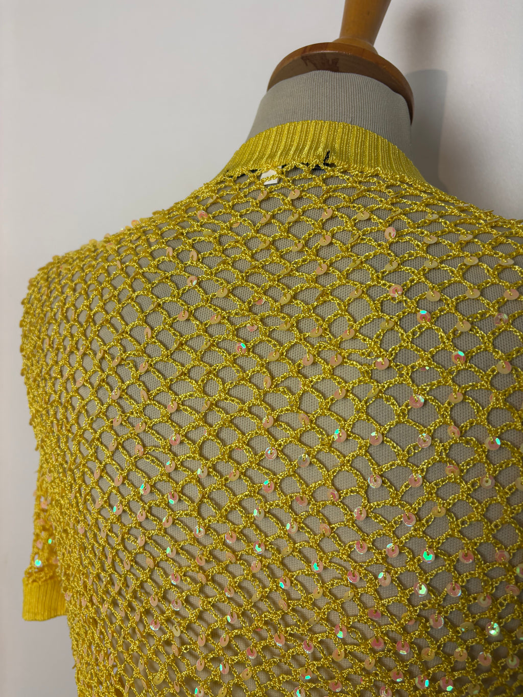 Handmade yellow crochet sequined bolero