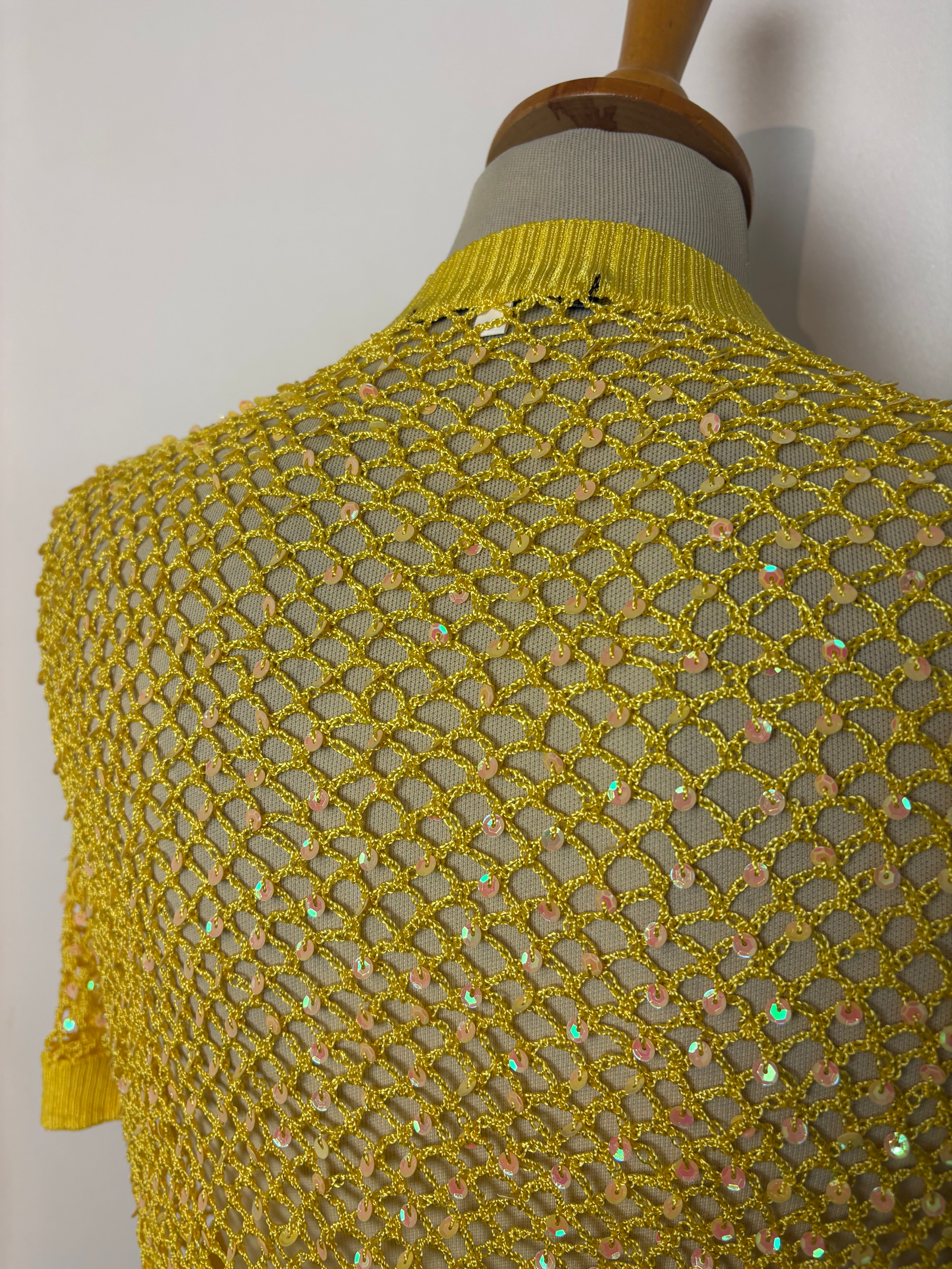 Handmade yellow crochet sequined bolero